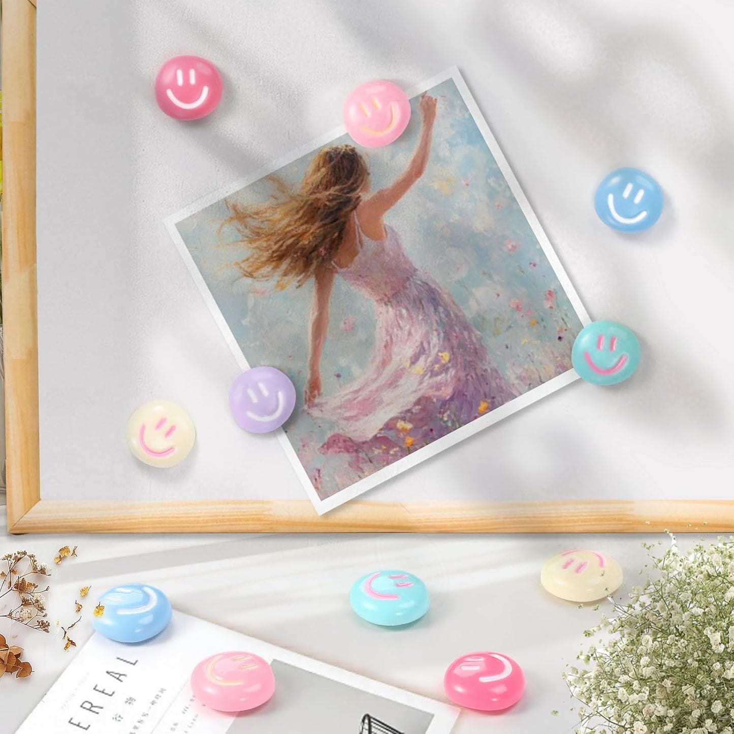 12Pcs Fridge Magnet Cute,6 Colors Refrigerator Magnet, Resin Smile Face Decorative Magnets, Smile Magnets for Whiteboard Cabinet Locker Classroom Kitchen Office