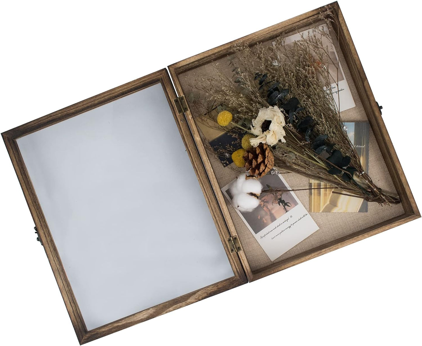 GraduatePro Shadow Box Frame 11x14 Display Case with Linen Back, Real Glass Window Door with Hinge, Picture Frame Wedding Bouquet Memorabilia Medals Photos Memory Box for Keepsakes, Carbonized Black