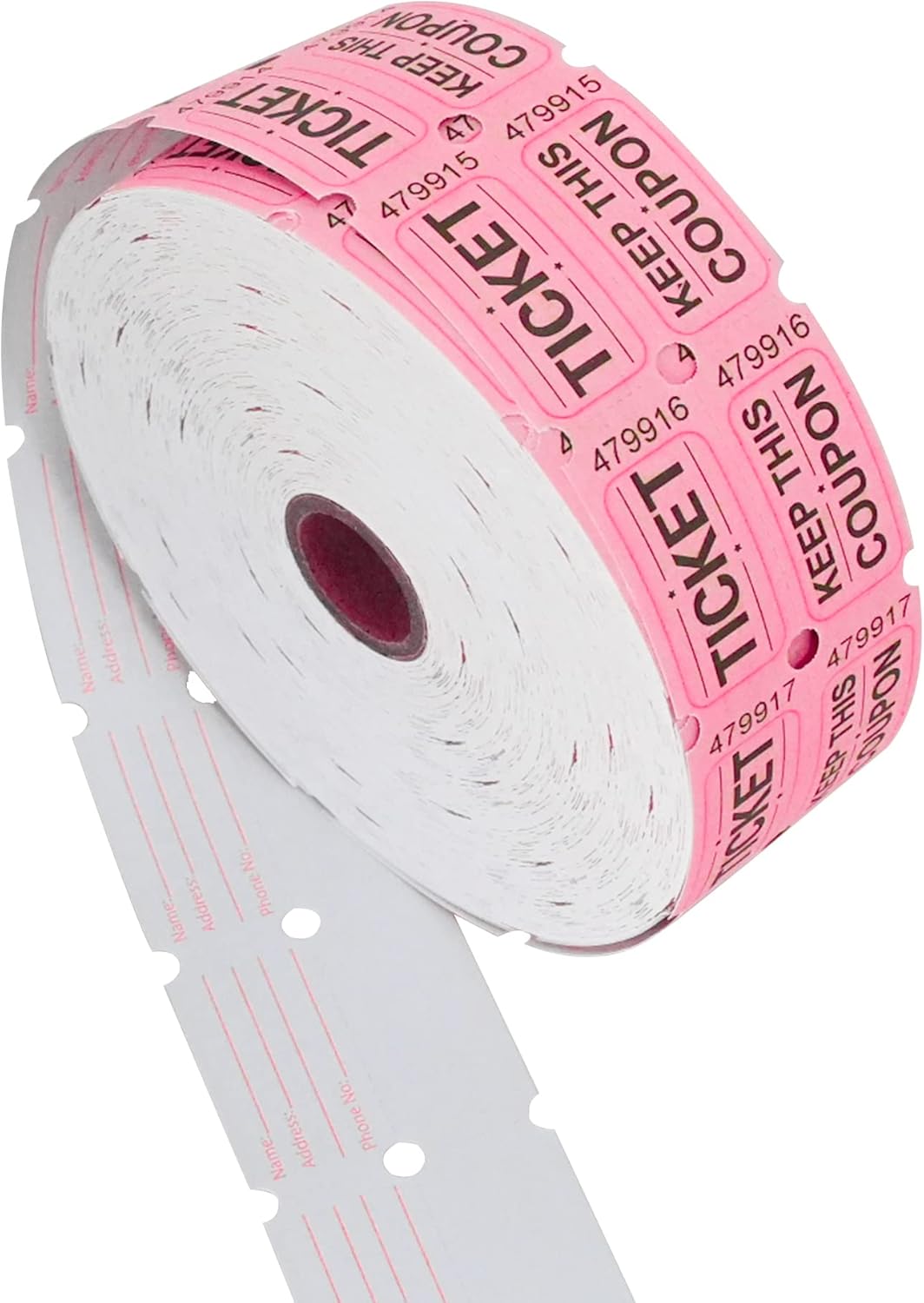 ESSENTIAL 2000 Pink Double Raffle Tickets Rolls Printable for Leisure, Movie Watching, Entertainment