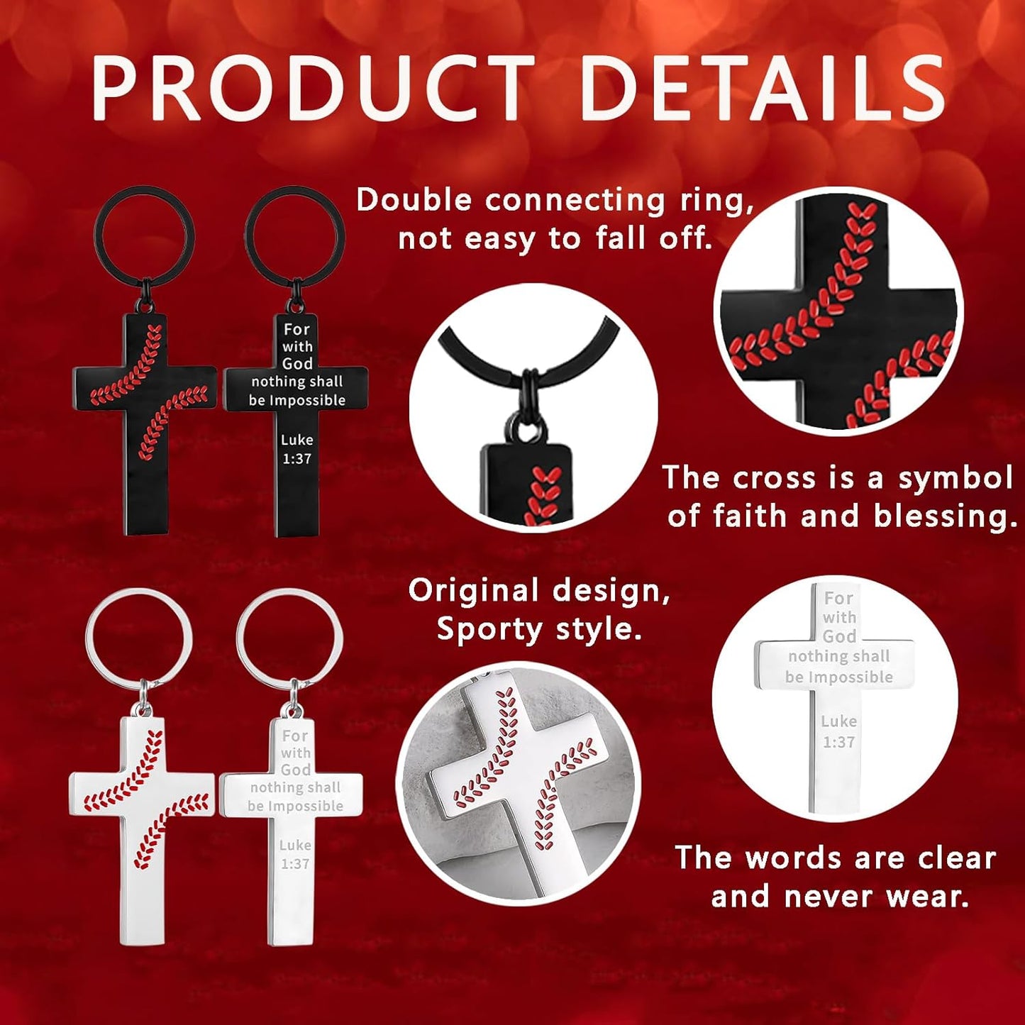 Football/Baseball/Soccer/Basketball Cross Keychains for Men First Communion Baptism Confirmation,Mens Gifts