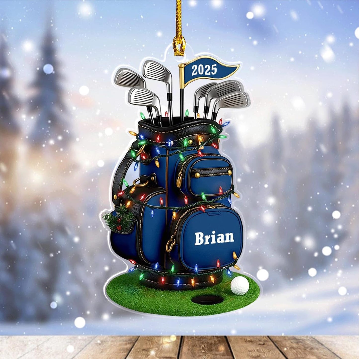 LOVELYPOD Personalized Golf Christmas Ornament, Custom Golfer Bag 2D Acrylic Ornaments,Golf Lover Christmas Tree Decoration, Gift for Golfs Enthusiasts, Golfer Holiday Ornaments 02
