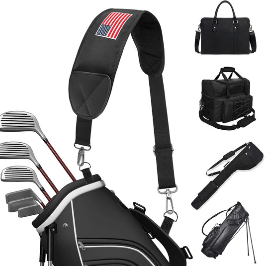 Golf Bag Strap Replacement Golf Bag Shoulder Strap Adjustable Single Padded Shoulder Strap Waterproof Golf Bag Backpack Straps (Black-USA Flag)