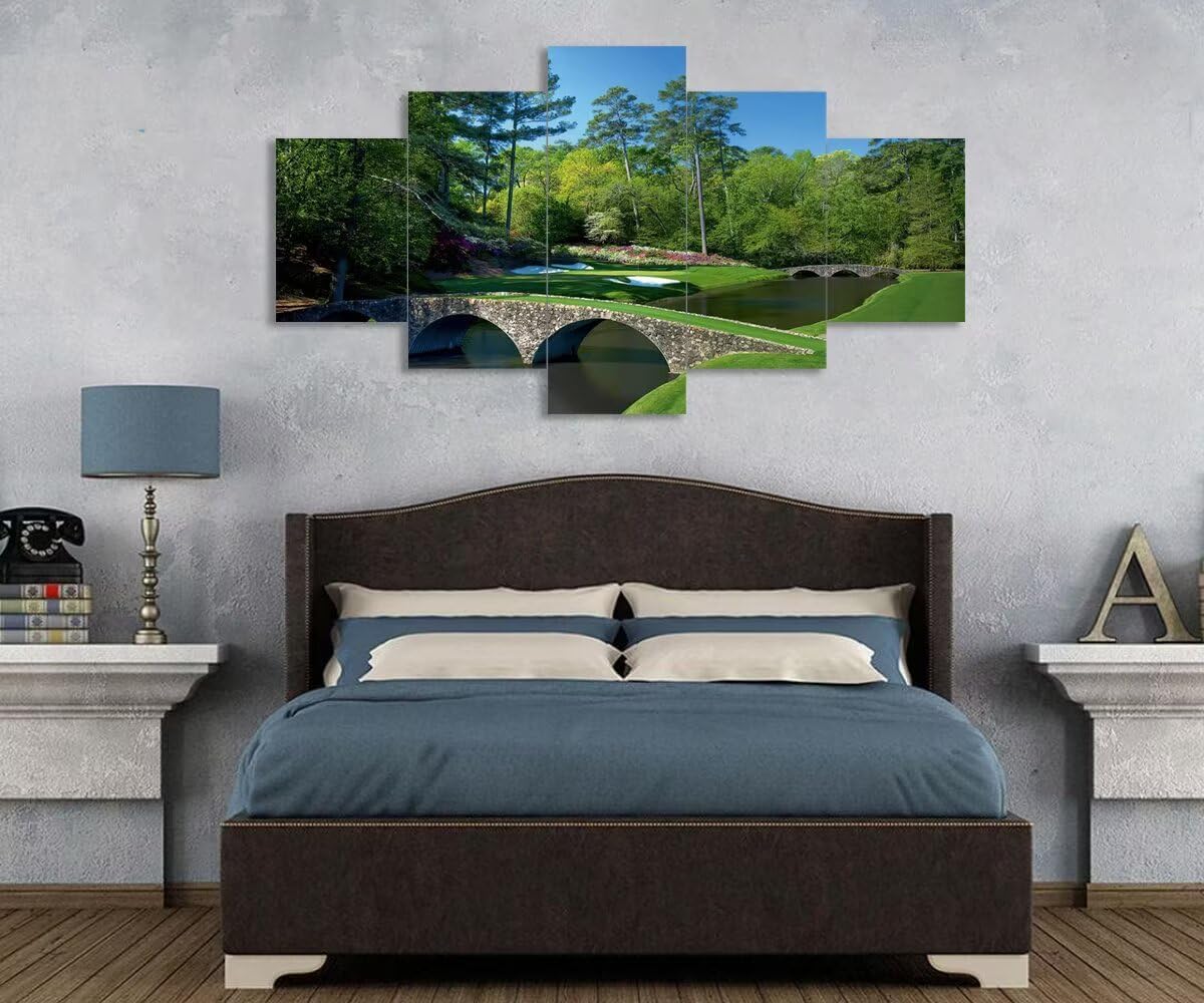 chenchenArt Augusta National Golf Course 12th Hole Wall Art Living Room Bedroom Bathroom Home Decorations Golf Course Pictures Posters Canvas Prints Modern Artwork Framed Ready to Hang(50''W x 24''H)