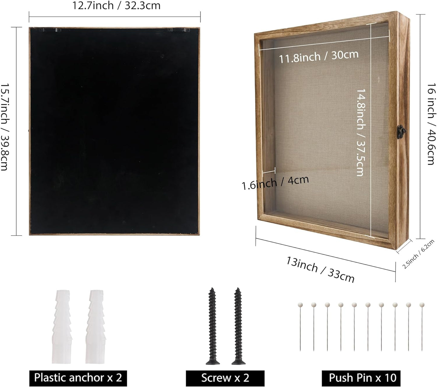 GraduatePro Shadow Box Frame 13x16 Display Case with Linen Back, Real Glass Window Door with Hinge, Picture Frame Wedding Bouquet Memorabilia Medals Photos Memory Box for Keepsakes, Carbonized Black