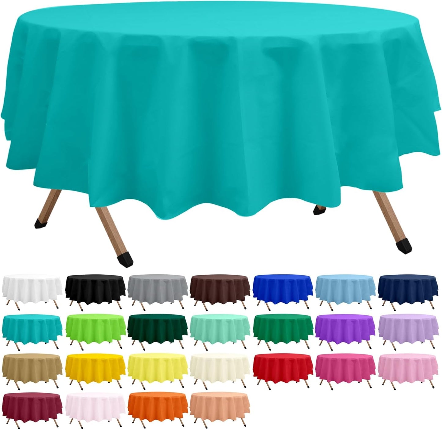 2 Pack Aqua Premium Plastic Tablecloth Round 84 Inches Reusable Lake Blue Decorative Table Cover for Dining, Wedding, Party, Indoor and Outdoor use