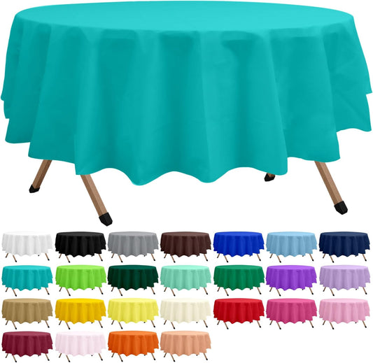 2 Pack Aqua Premium Plastic Tablecloth Round 84 Inches Reusable Lake Blue Decorative Table Cover for Dining, Wedding, Party, Indoor and Outdoor use