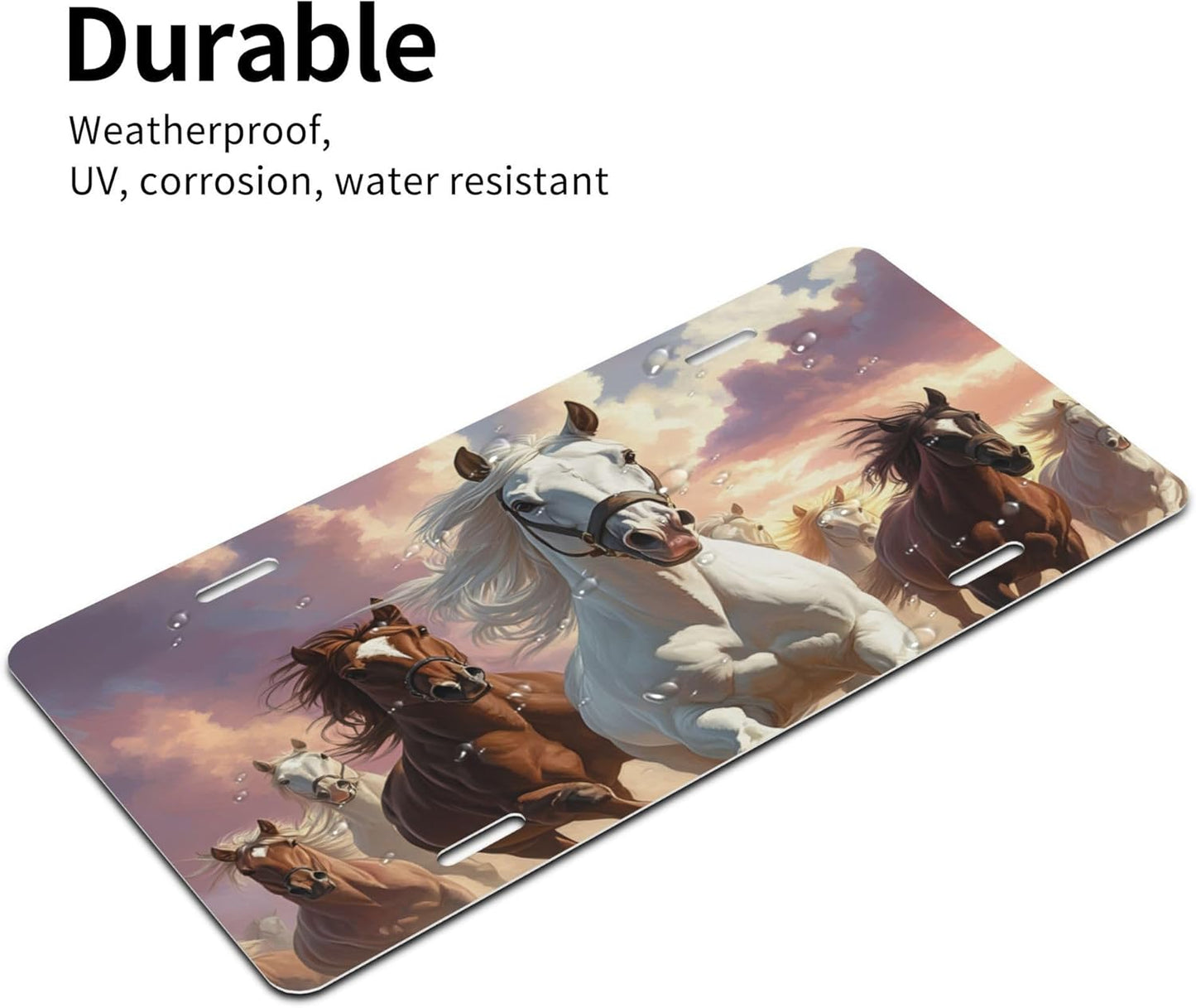 Front License Plate for Car Designs Running Animal Horse Cloud Stainless License Plate Cover Holder for Men Women Metal Aluminum Decorative Accessory Vanity Tag Standard 6 X 12 inch (4 Holes)