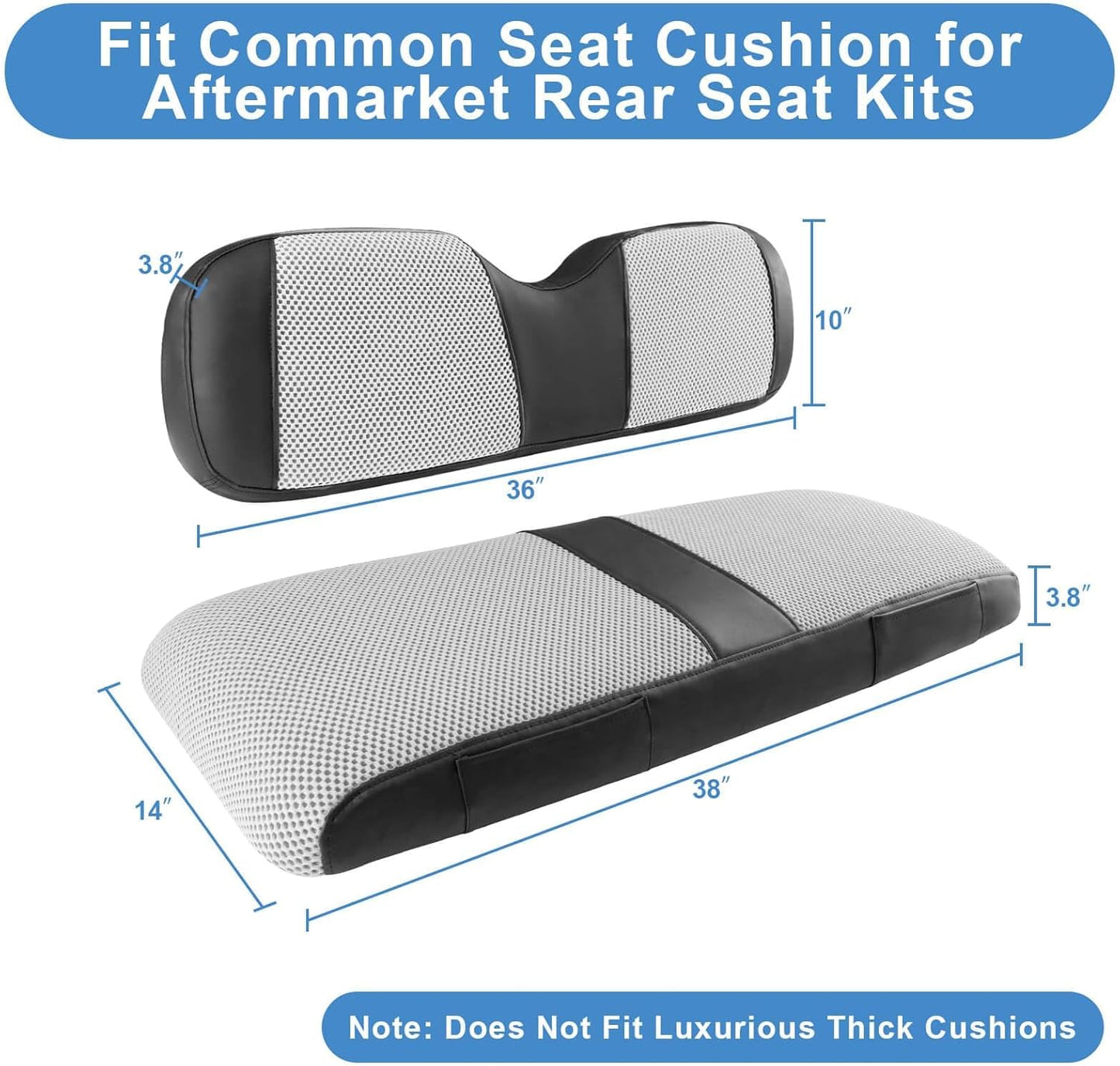 MOSNAI Golf Cart Rear Seat Covers for EZGO Club Car Yamaha Aftermarket Rear Seat Cushion, Breathable Comfortable Polyester Mesh Cloth and Leather Combination Appearance