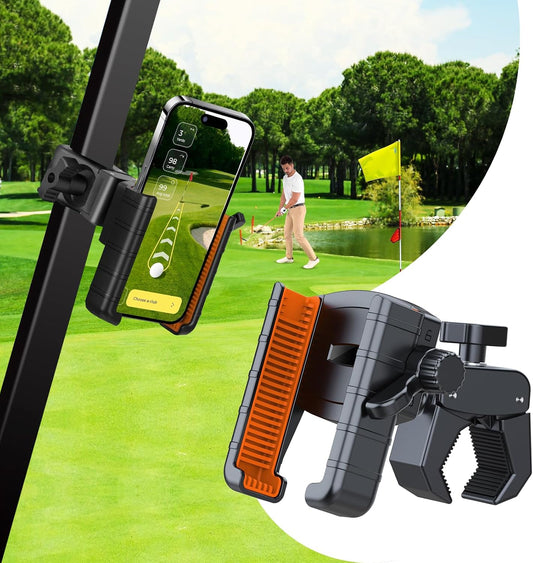 Golf Cart Phone Holder- Rotatable Universal Phone Mount Compatible with iPhone/Samsung/Pixel and Smartphones, Suitable for EZGO/Club Car/Yamaha[Big Phones Friendly]