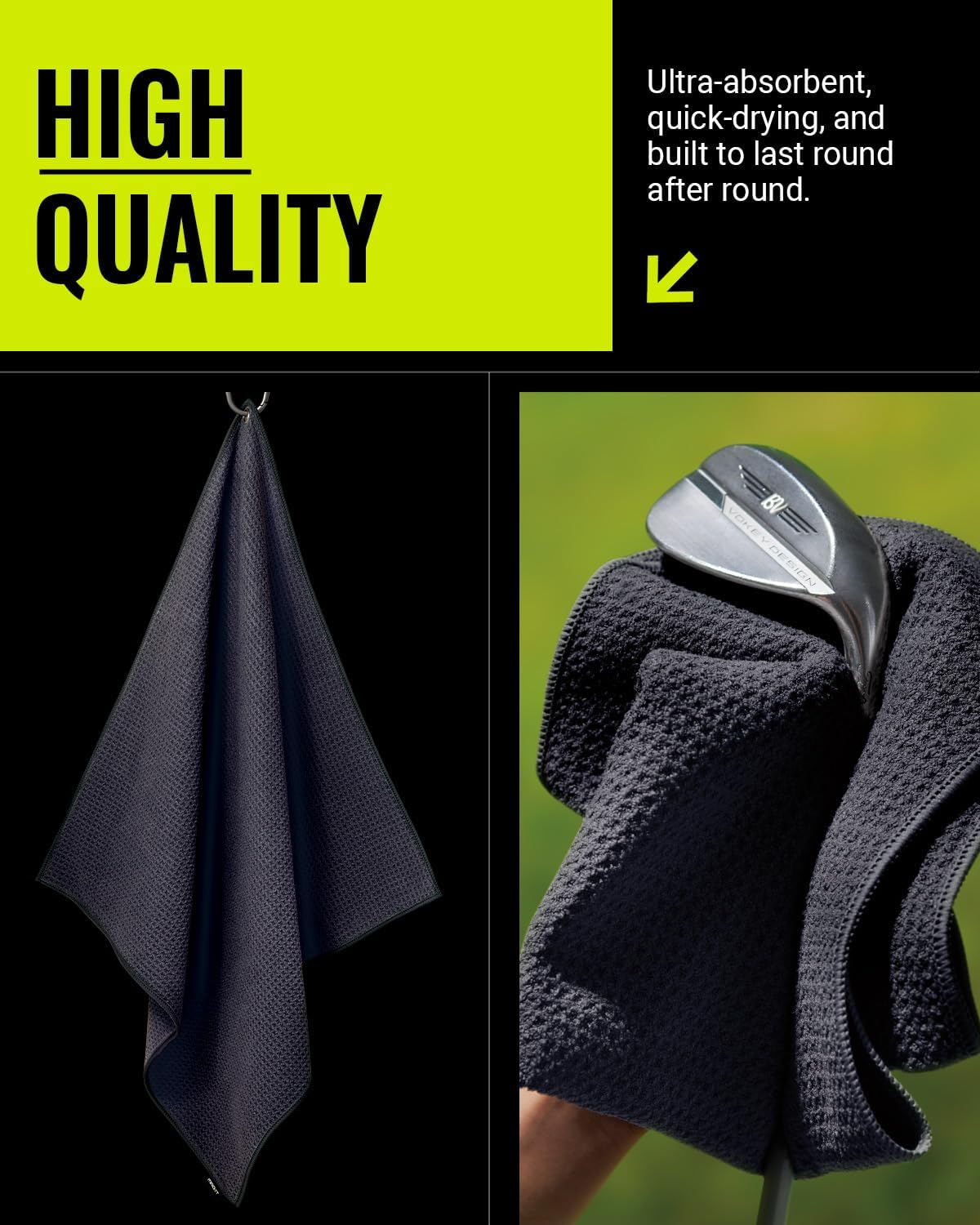 MAG-iT Magnetic Golf Towel with Carabiner | Strong Magnet, Ultra-Absorbent Microfiber, Groove Cleaner for Golf Bags - Black
