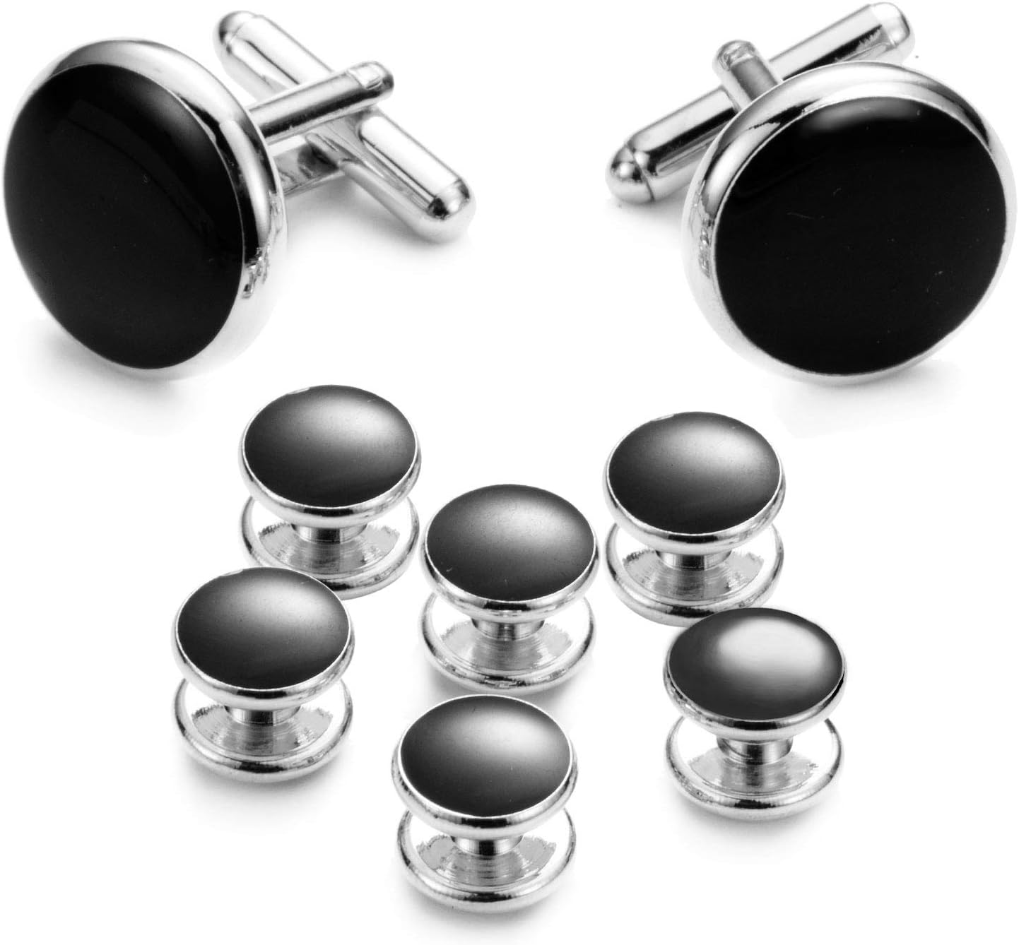 UJOY Cufflinks and Studs Set Blanks Round 4 Colors Shirt Tuxedo Buttons Packed in Cufflink Box for Men
