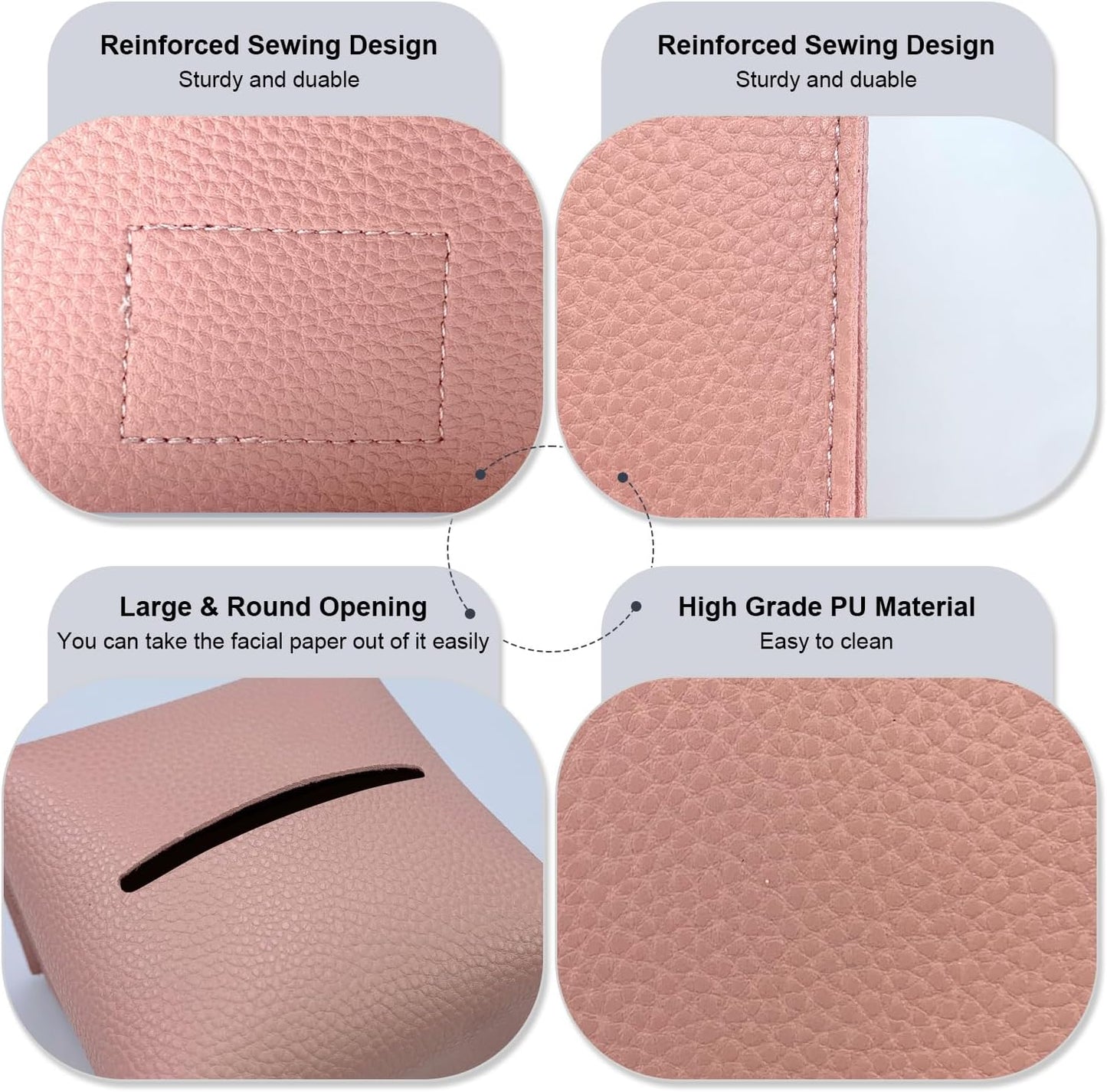 Tissue Box Cover 5X5X5'' PU Leather Tissue Holder Square Tissue Cube Box Organizer for Bathroom Vanity Countertop, Car, Night Stands, Office, Home, Kitchen (2Pack, Pretty Pink)