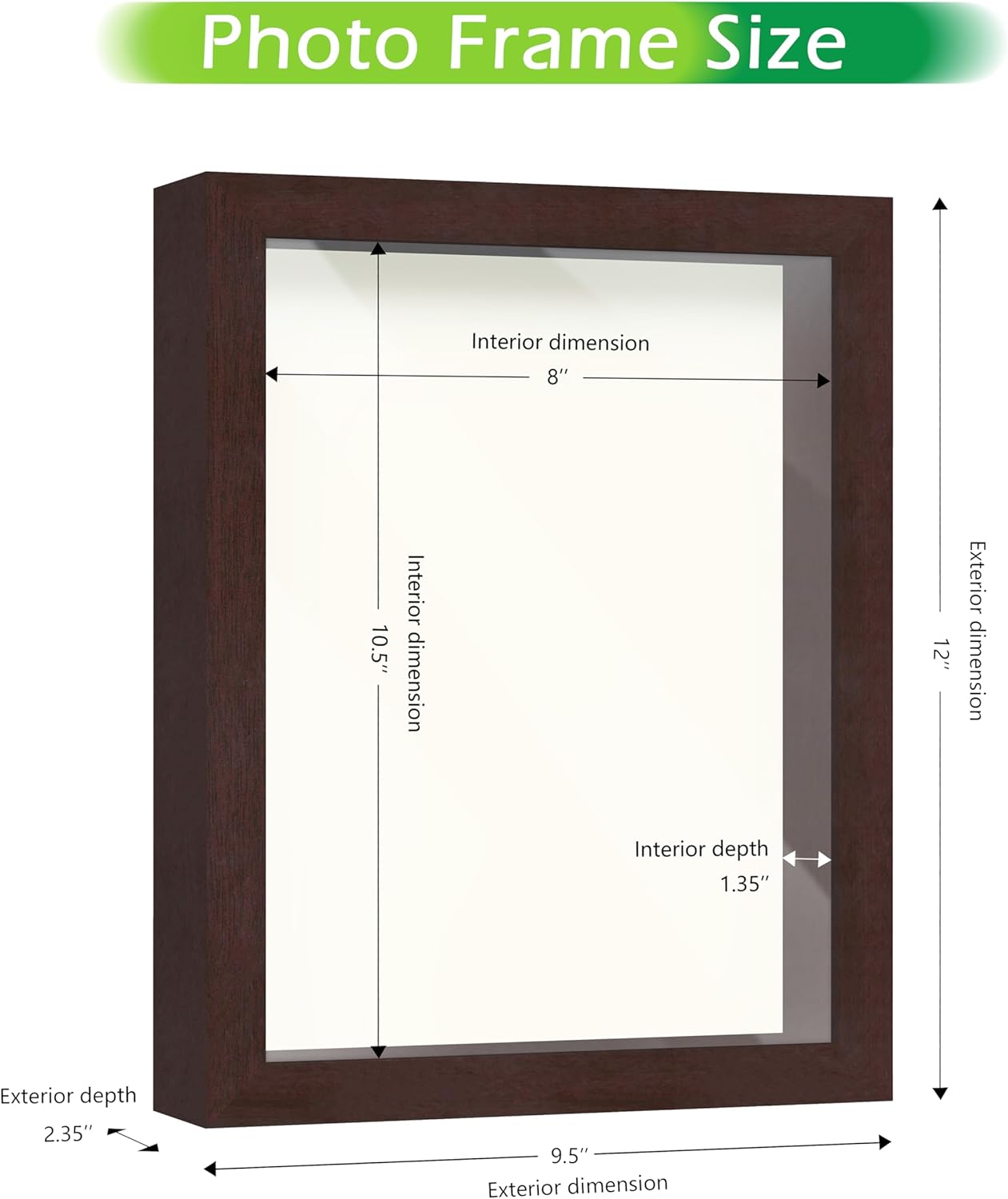FrameWorks Mahogany Wooden Shadow Box Frame - 8.5' x 11' Display Case with Soft Felt Back, Tempered Glass, White Ball Push Pins
