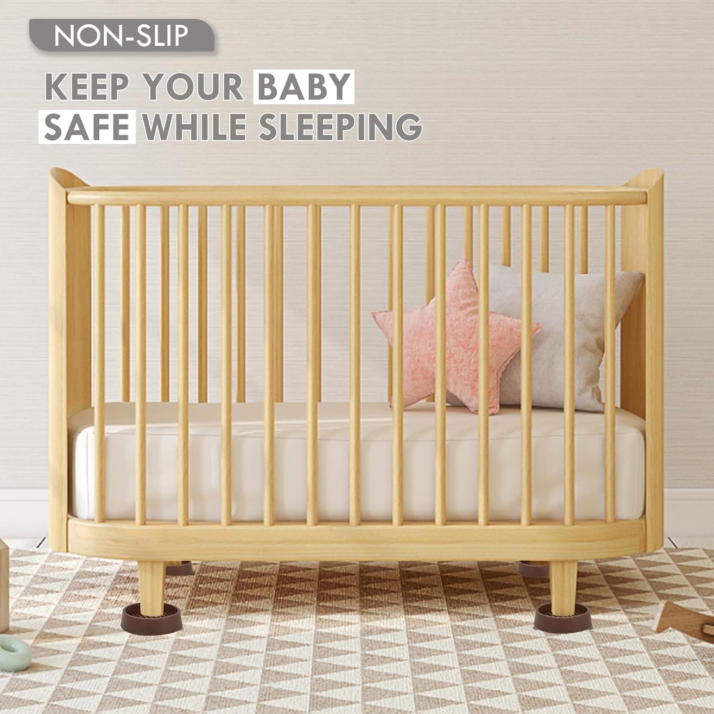 4X4 Round Rubber Caster Cups, Non Slip Furniture Pads, Anti-Slip Gripper, Anti Skid Furniture Feet, Anti Slide Floor Protector for Bed Couch Table Chair Stoppers (Brown, 8 Pack)