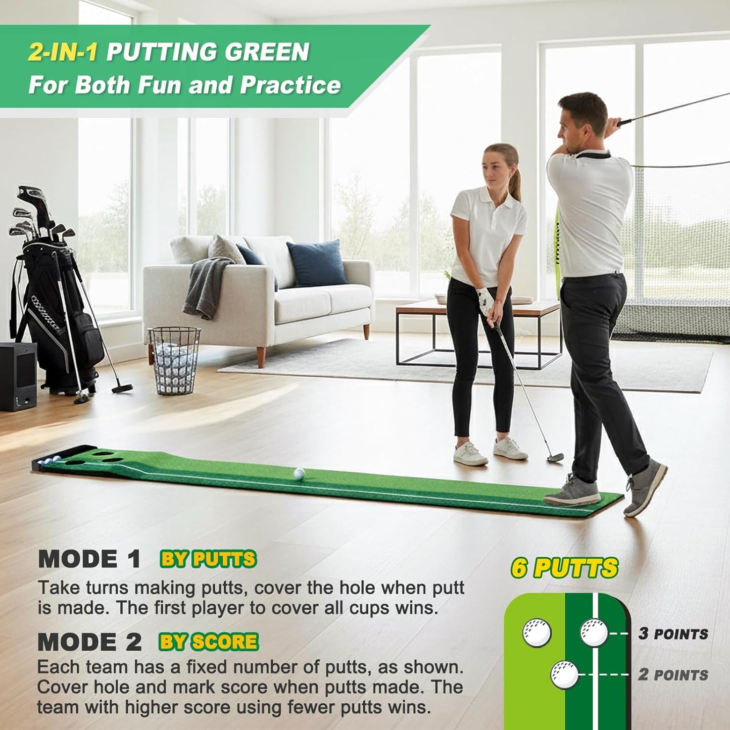 SENSECLUB Indoor Putting Green, Foldable Putting Mat Golf Game Set, Golf Gifts for Men with Ball-Collect System