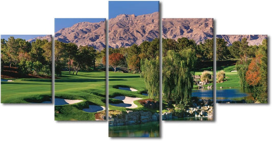 5 Panel Canvas Wall Art American Shadow Creek Golf Course Pictures Wall Decor Gallery Wrap Modern Home Decor for Living Room Bedroom Office Wall Decorations Painting Framed Ready to Hang - 60"W x 32"H
