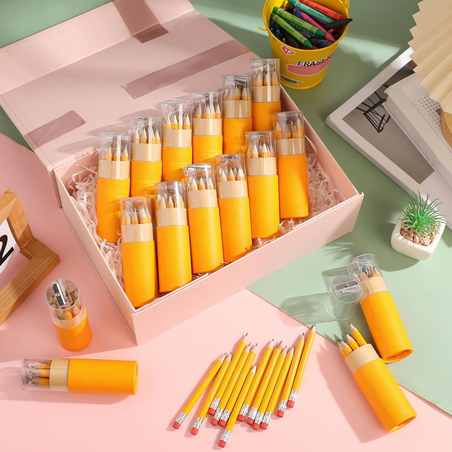 24 Pack Mini Golf Pencils Bulk with Eraser Sharpener 288 Pcs 2hb Pre-sharpened Yellow Half Pencils Short Pencil Gift for Kids Operation Christmas Items Classroom Party Favor Supplies Golf