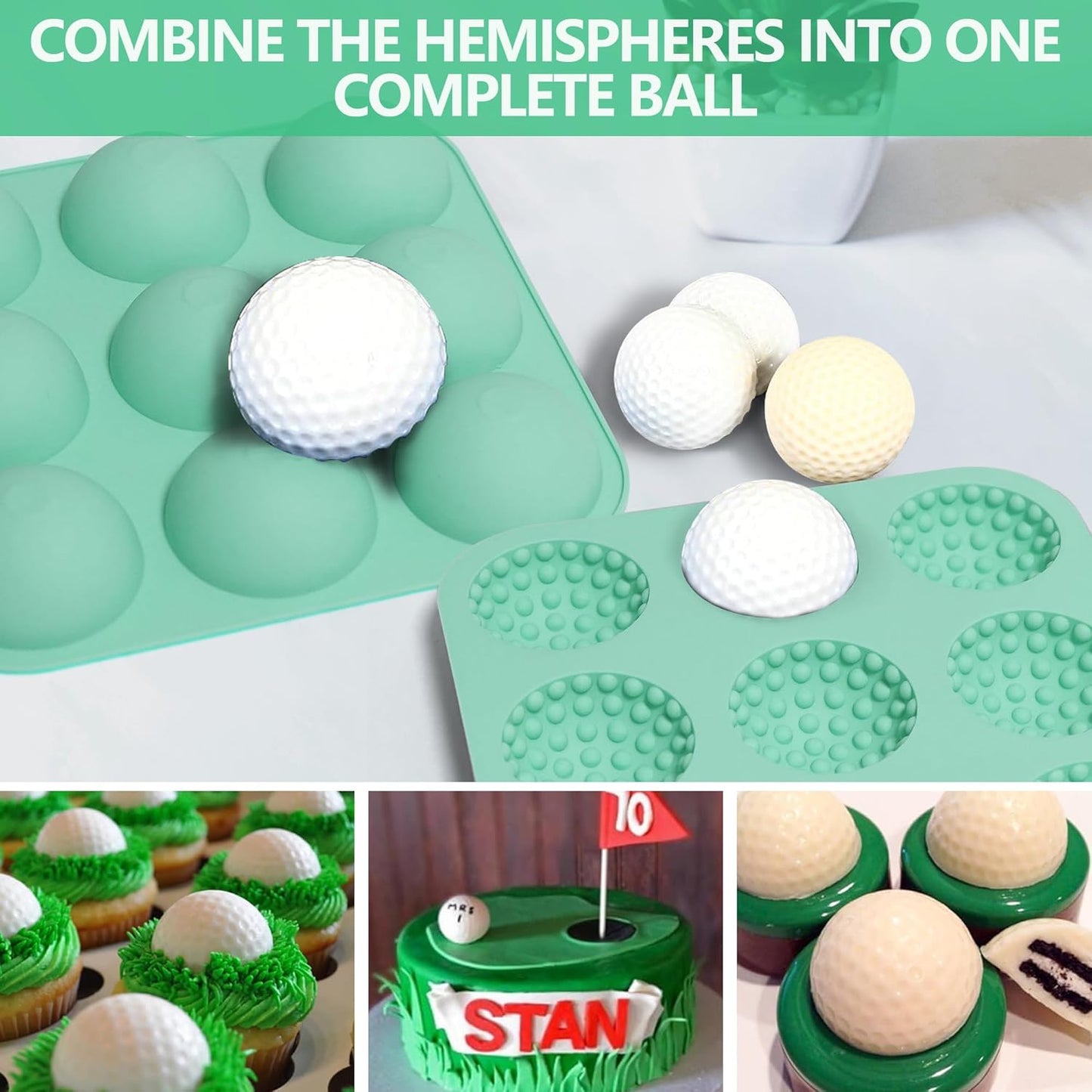 Golf Ball Chocolate Mold, Silicone Golf Ball Mold for Cake Pops, 9-Cavity 3D Golf Ball for Chocolate, Ice Cube (Golf Mold 3Pack)