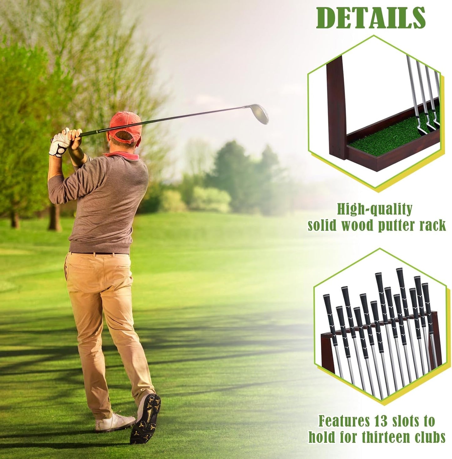 Lenwen Wooden Golf Putter Stand Golf Club Holder Stand Wooden Display Rack Floor Display Rack Club Organizer for Storage Sports Indoor Home Office Simulator Garage