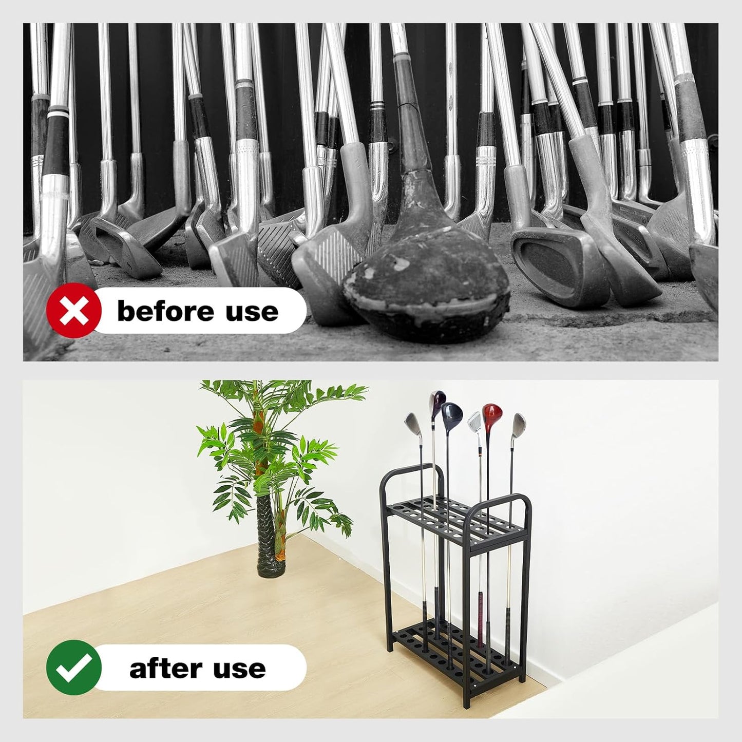 Hicarer Golf Club Holder Metal Golf Club Organizer Stand Rack Putter Stand Display for Indoor and Outdoor Use Home, Black