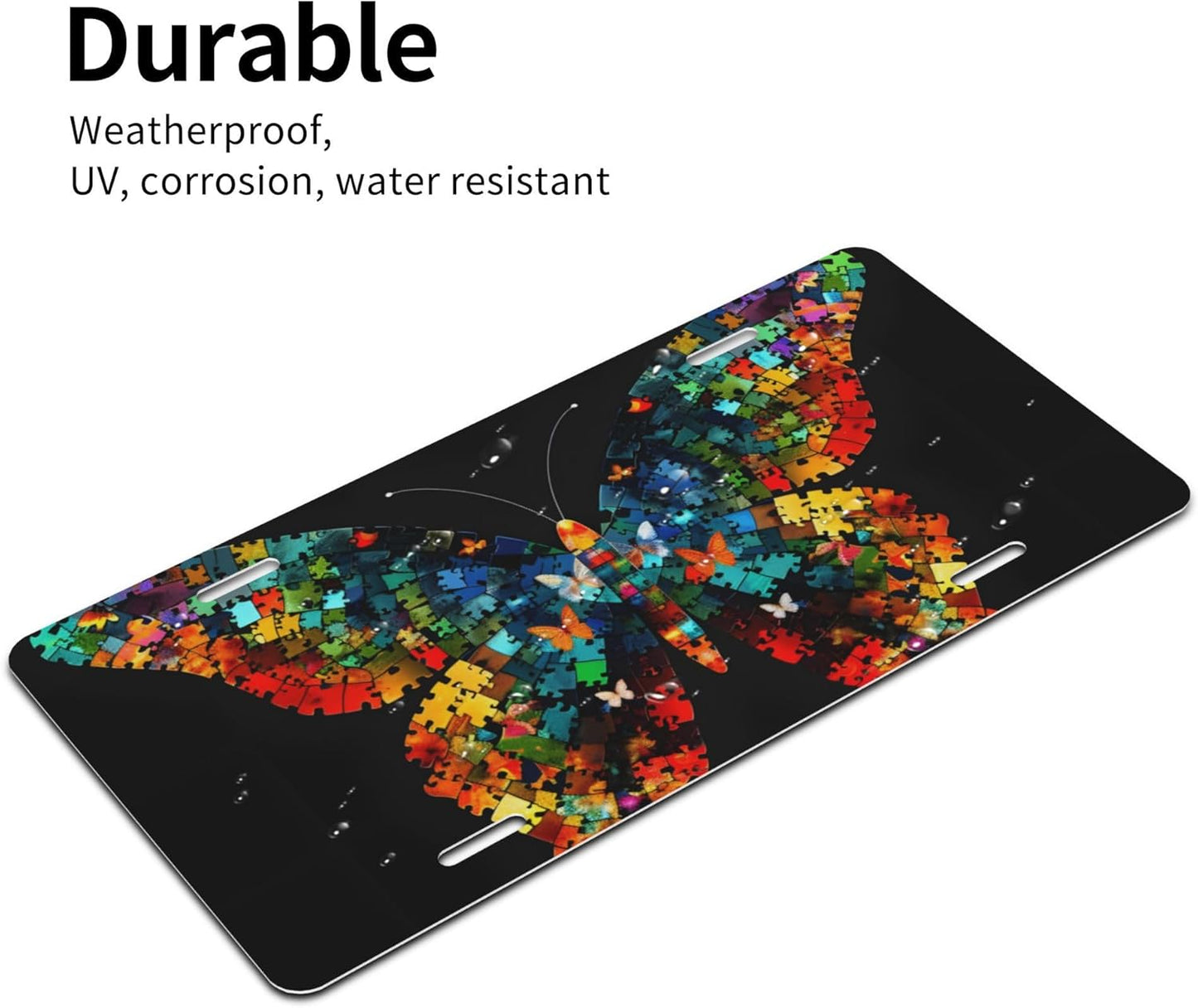 Front License Plate for Car Designs Autism Animal Butterfly Stainless License Plate Cover Holder for Men Women Metal Aluminum Decorative Accessory Vanity Tag Standard 6 X 12 Inch (4 Holes)