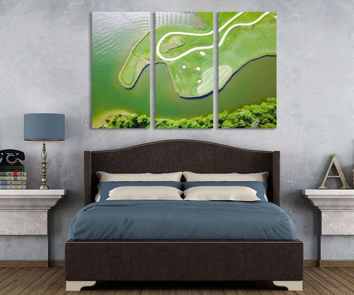 Colorado River Austin Texas USA Golf Course Wall Art for Living Room Bedroom Bathroom Home Decorations Golf Club Pictures Posters Framed Artwork Canvas Prints Ready to Hang(12''W x 24''H x3)