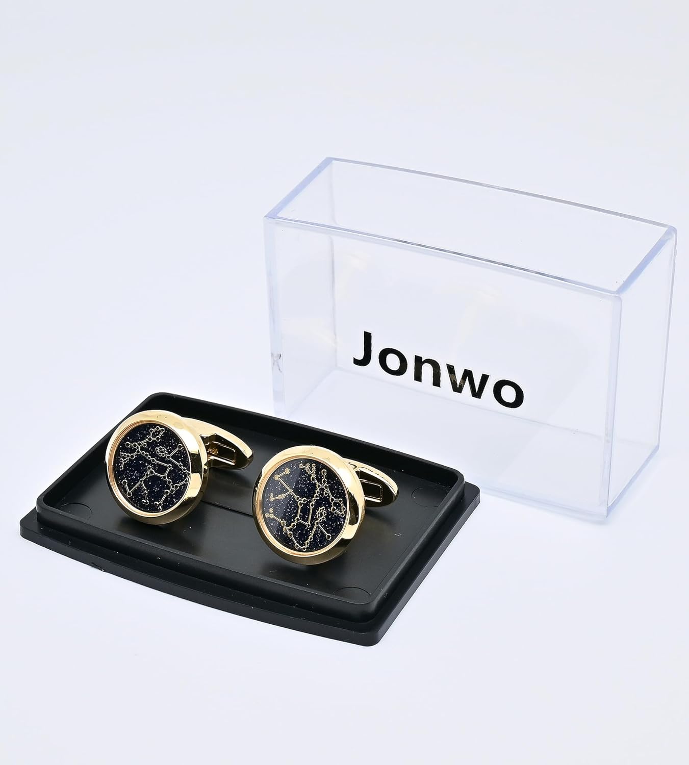 Sky Constellation Pattern Round Men's Cufflinks In Gift Case Sparkling Blue Goldstone Cufflinks for Men Jewelry for Wedding Party Business Birthday Anniversary Dress