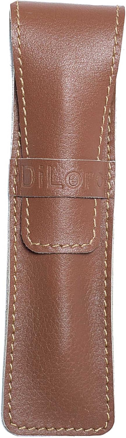 DiLoro Full Grain Genuine Leather Single Pen Case Sleeve Pencil Holder Pouch (Buffalo Sepia Tan)