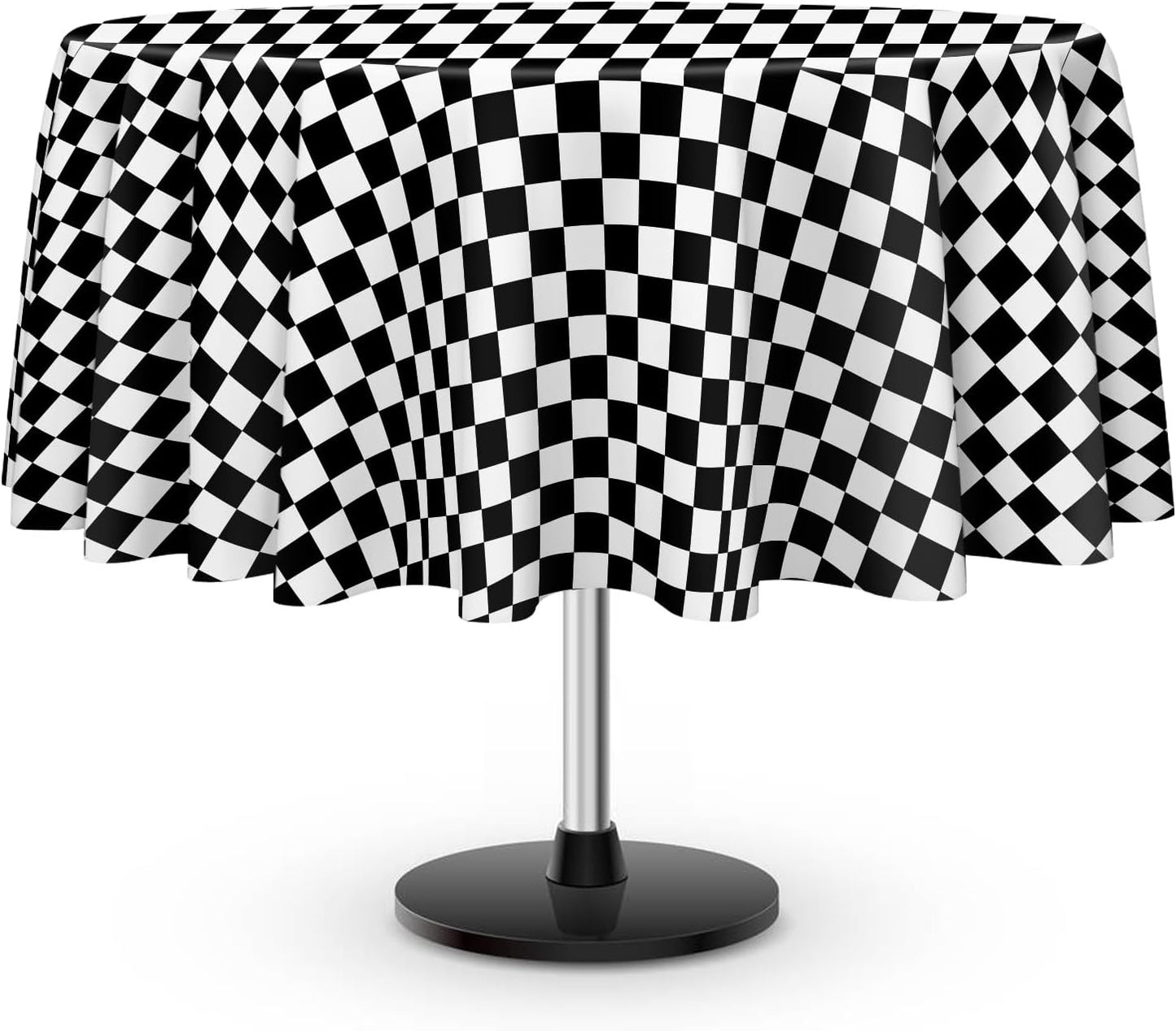 3 Pack Black and White Checkered Tablecloth, Round Black Checkered Flag Plastic Table Cloths for Parties Disposable, 84x84 in Waterproof Race Car Tablecloth for Birthday Party Halloween Picnic School