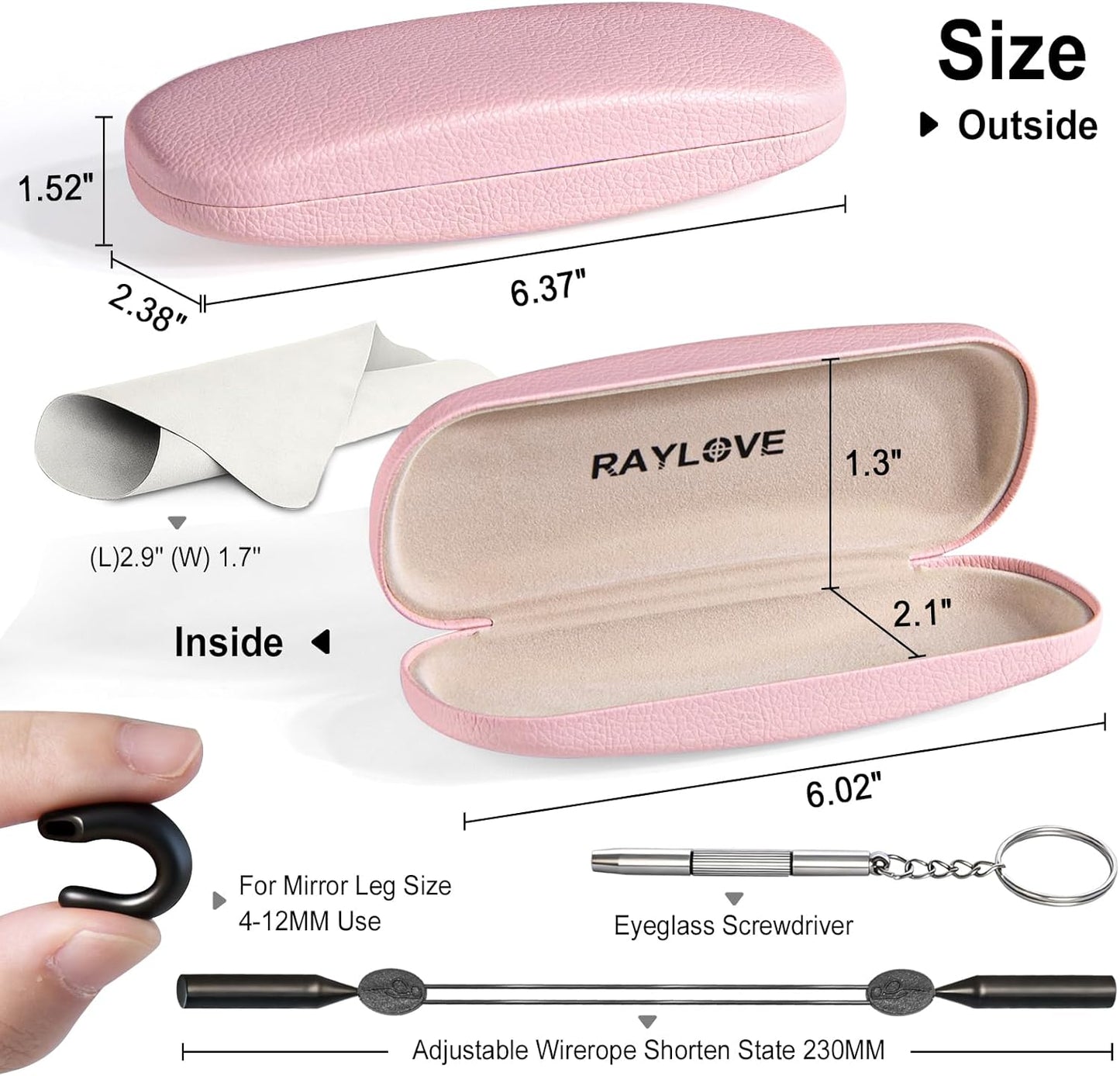 RayLove Glasses Case, Unisex Hard Shell Eyeglass Case, PU Leather Protective Hard Eye Glasses Cases with Eyewear Accessories