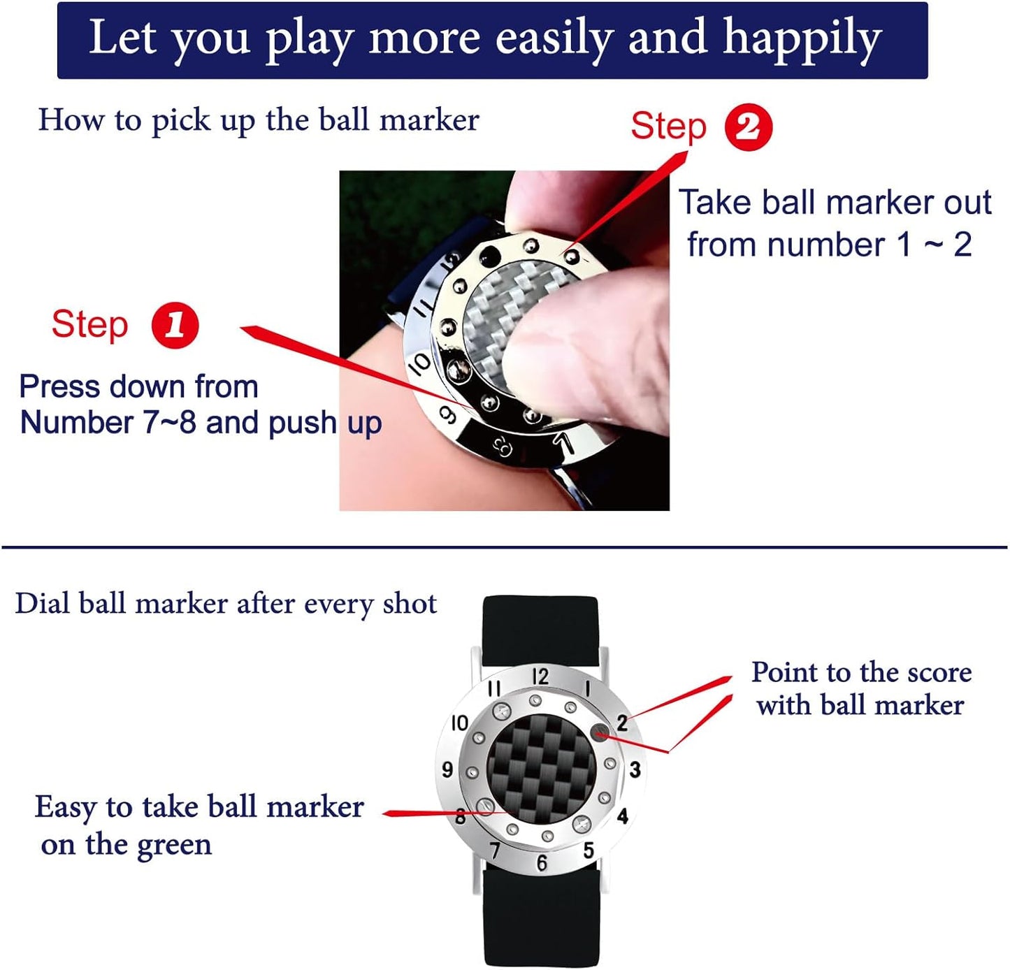 Golf Ball Marker with Carbon Fiber Ball Marker Bracelet, Golf Accessories, Golf Gifts, Golf Counter for Men Women