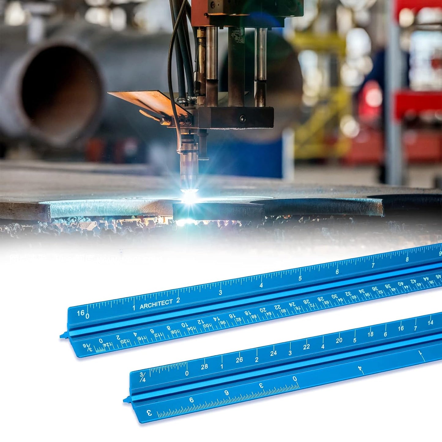 Architectural Scale Ruler, Imperial Measurements 12'', Laser-Etched Aluminum Architect Triangular Ruler for Architects, Students, Draftsman, and Engineers(Blue)