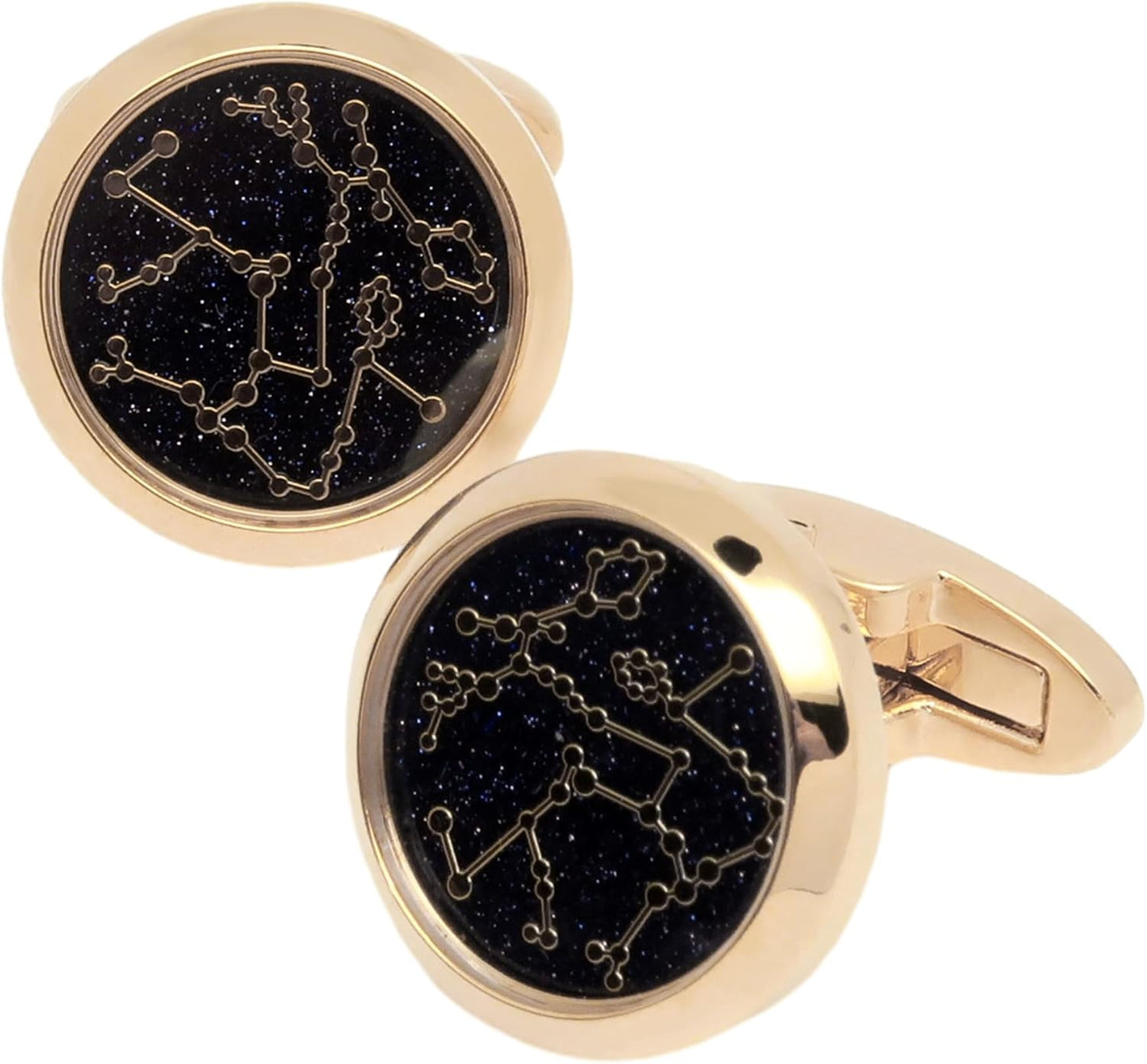 Sky Constellation Pattern Round Men's Cufflinks In Gift Case Sparkling Blue Goldstone Cufflinks for Men Jewelry for Wedding Party Business Birthday Anniversary Dress