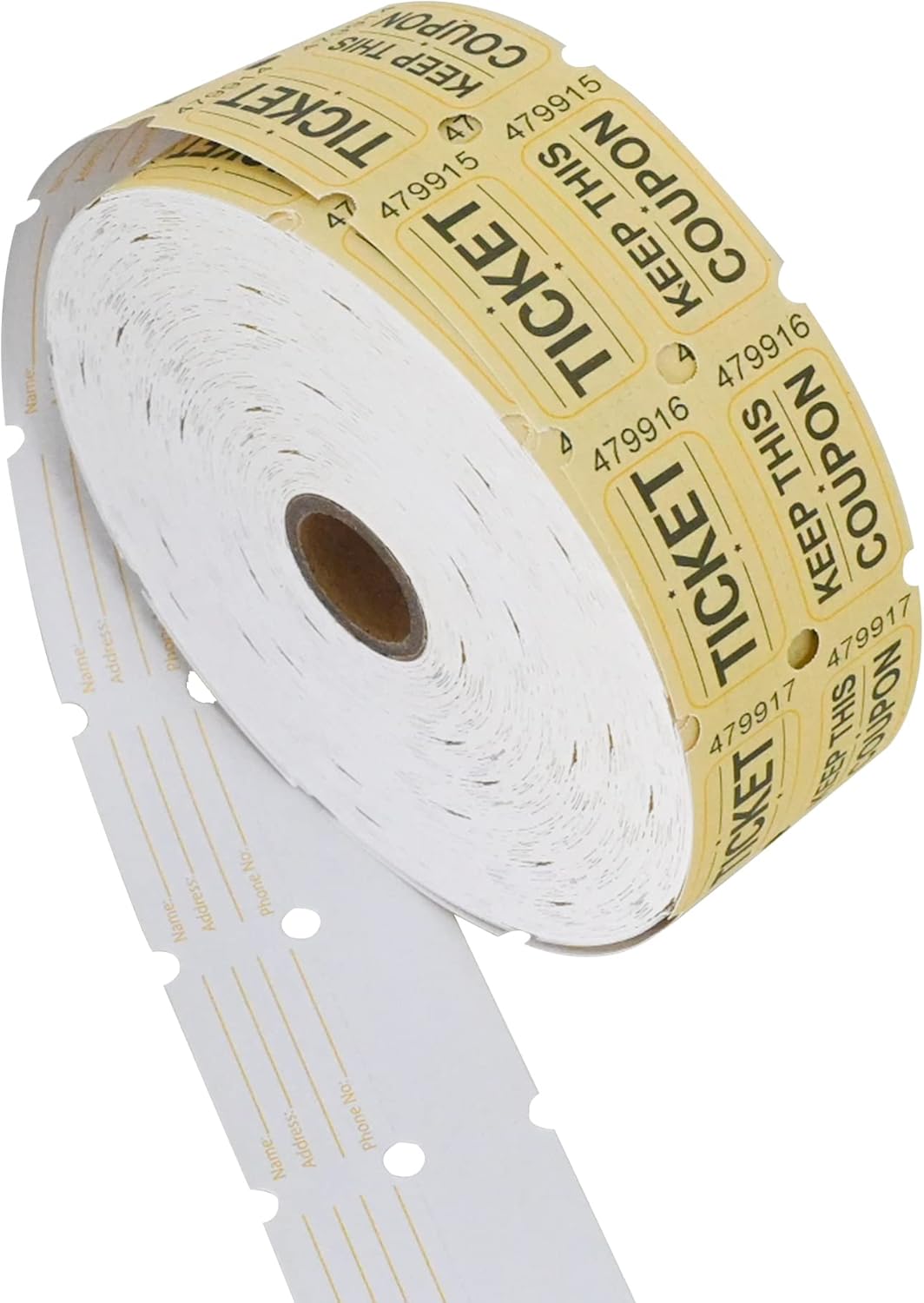 ESSENTIAL 2000 Yellow Double Raffle Tickets Rolls Printable for Leisure, Movie Watching, Entertainment