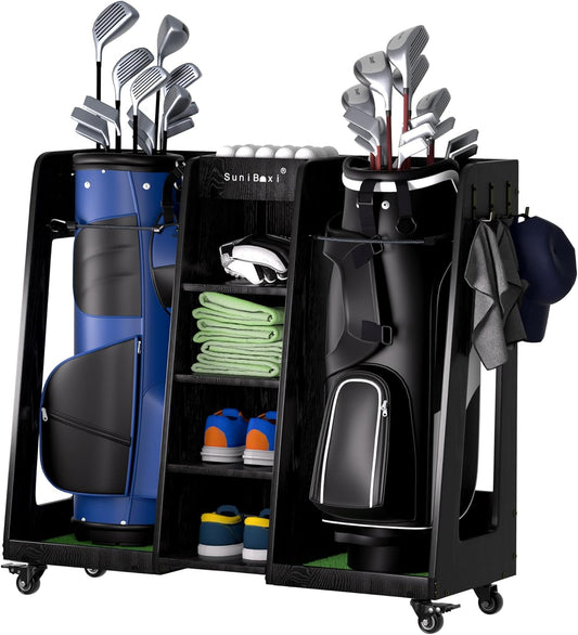 Wooden Golf Storage Organizer for Garage, Premium Golf Bag Holder Rack for Golfing Accessories, Great Gift for Golfers,Husband, Dad