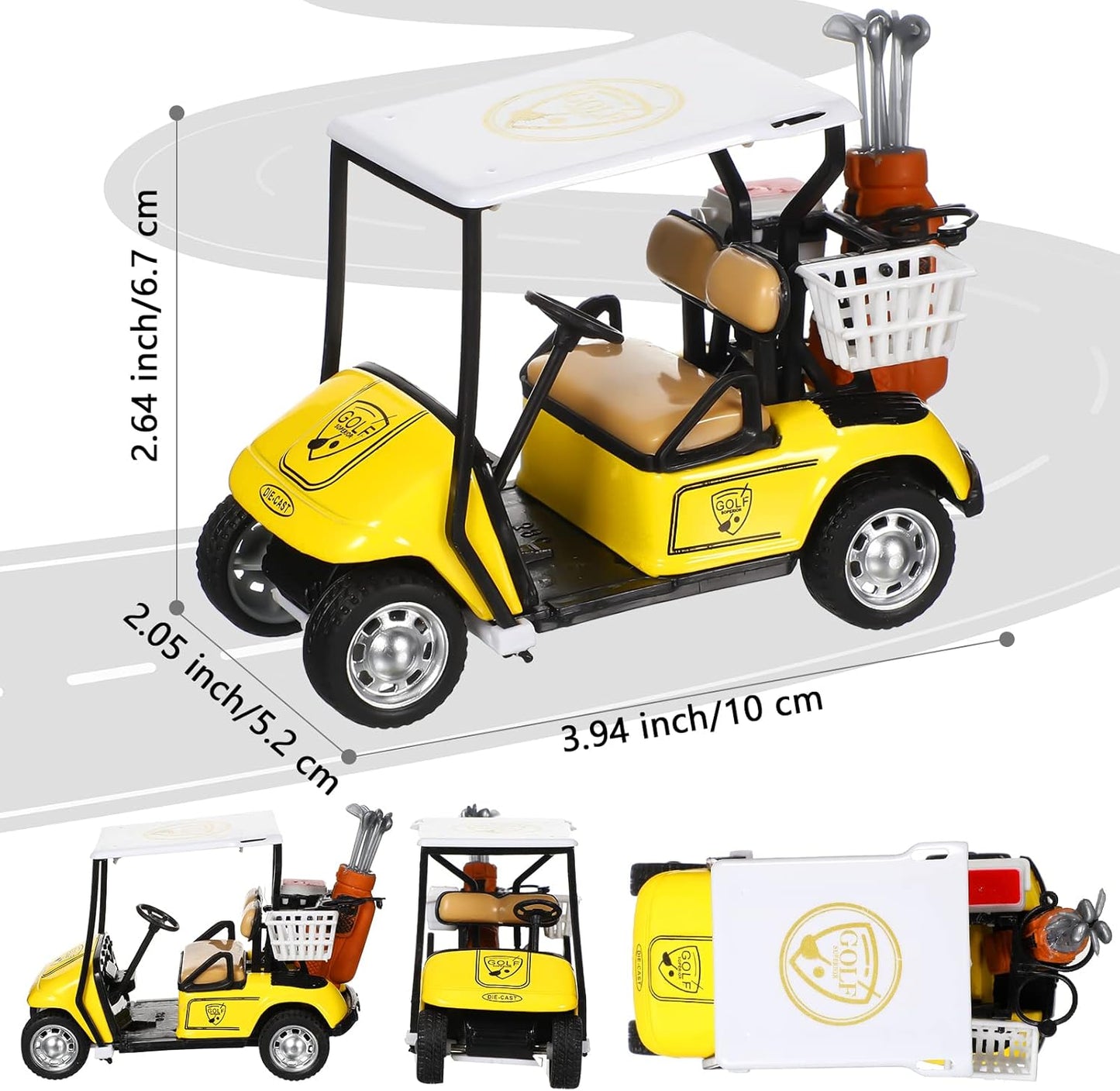 Jerify Mini Golf Cart Model Toy Metal Pull Back Action Cart 1:36 Scale Golfcart Pullback Vehicle Toys Operation Christmas Bulk for Golf Party Birthday Decor Dollhouse Cake Toppers, 3.9 Inch(4 Pcs)