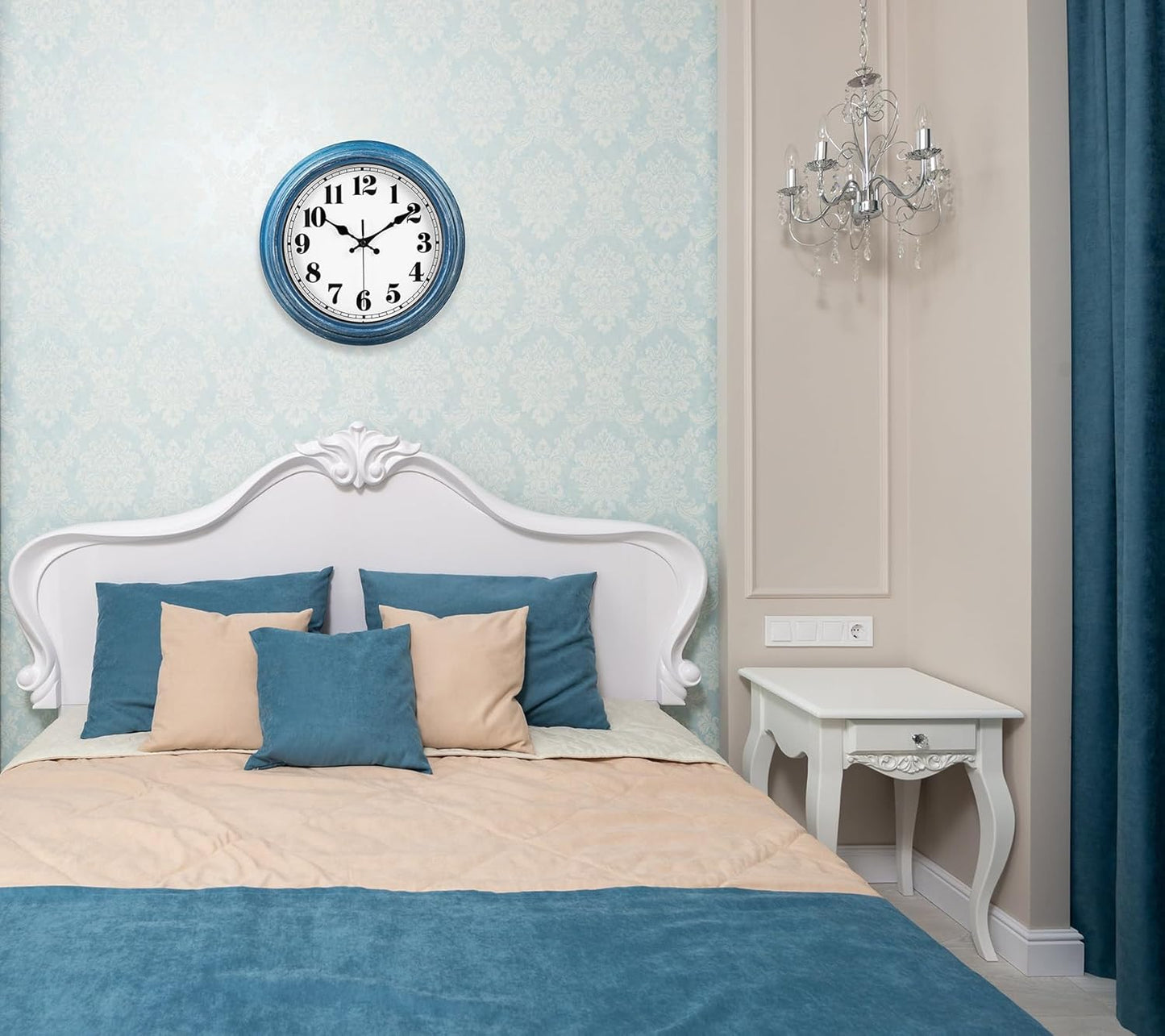 JENLYSTIME 12 Inch Retro Wall Clock Silent Non Ticking Battery Operated Movement Easy to Read Wall Clocks Decorate for Bedroom Living Room Kitchen Office(Blue)