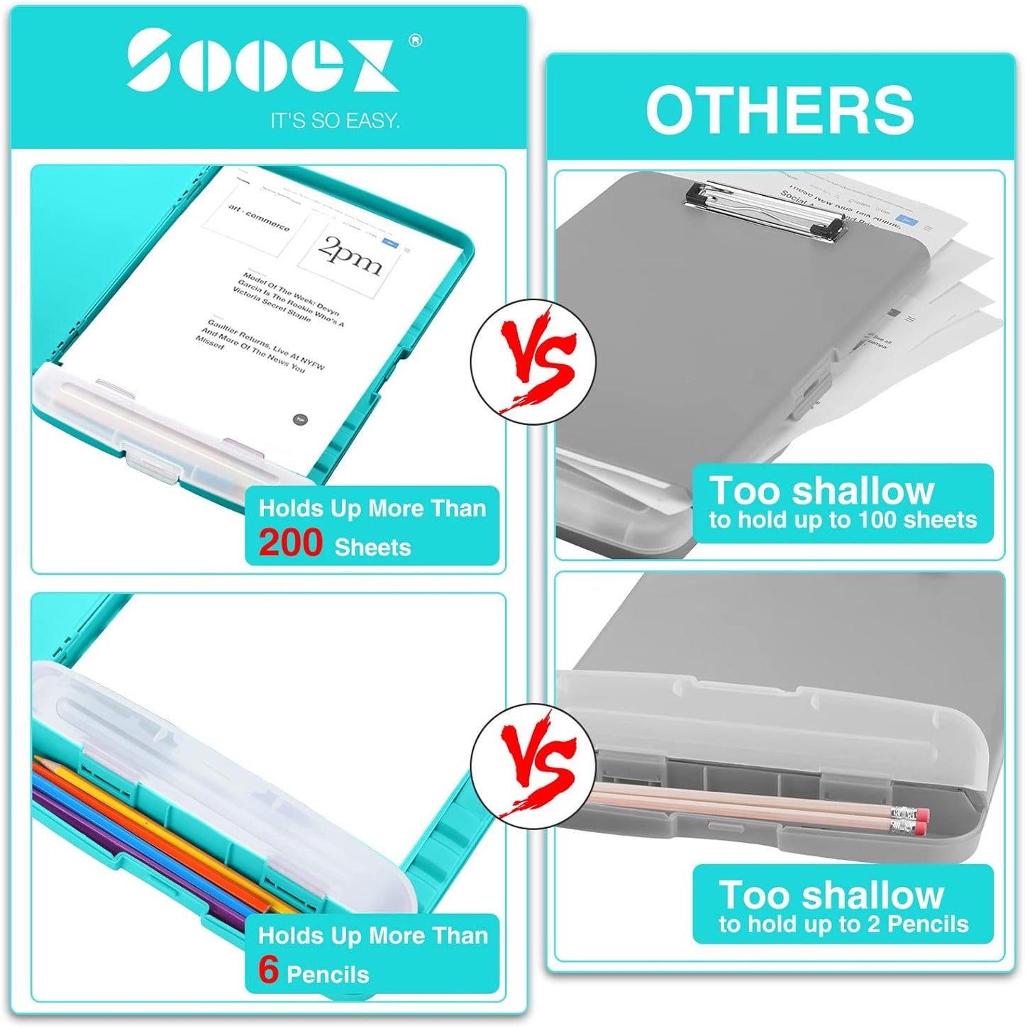 Sooez Clipboards with Storage, High Capacity Clip Boards 8.5x11 with Storage, Heavy Duty Nursing Clipboard Folder, Plastic Clipboard with Pen Holder for Women Teachers Work, School & Office Supplies