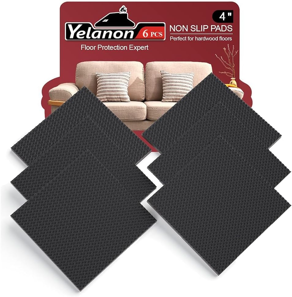 Yelanon Non Slip Furniture Pads -6pcs 4" Furniture Grippers Hardwood Floors Non Skid for Furniture Legs,Self Adhesive Rubber Feet, Anti Slide Furniture Floors Protectors for Keep Couch Stoppers
