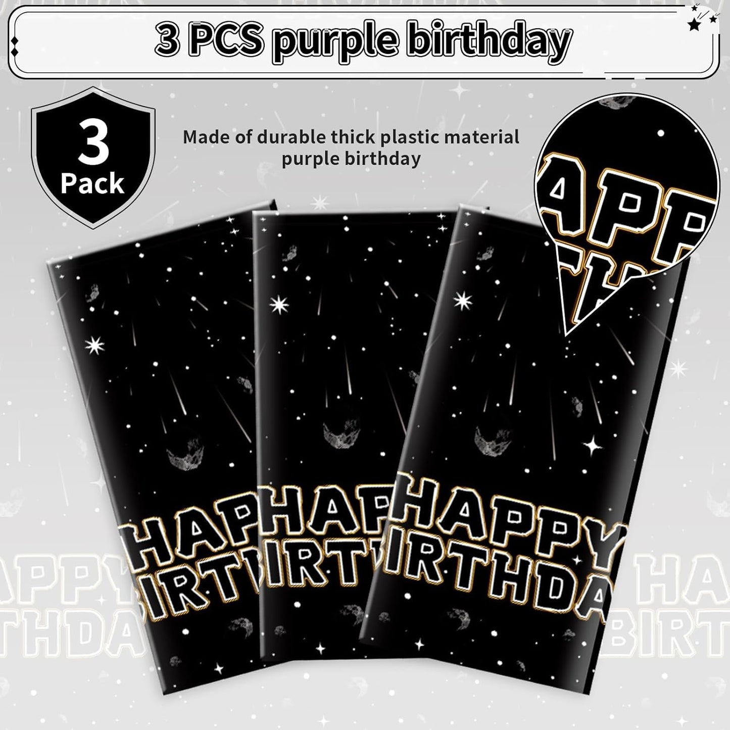 3Pcs Star Galaxy Party Tablecloth Black Galaxy Movie Space Plastic Table Cover Waterproof Black Universe Wars Theme Disposable Table Cloth for Kids Boys Mens Birthday Party Decorations 54 x 108 Inch