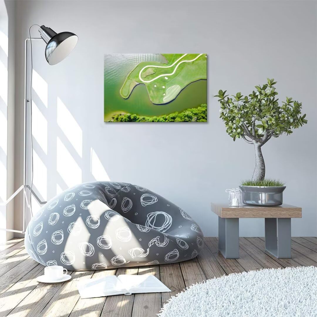 Colorado River Austin Texas USA Golf Course Wall Art for Living Room Bedroom Bathroom Home Decorations Golf Club Picture Wall Decor for Office Canvas Artwork Framed Ready to Hang(18''H x 24''W)