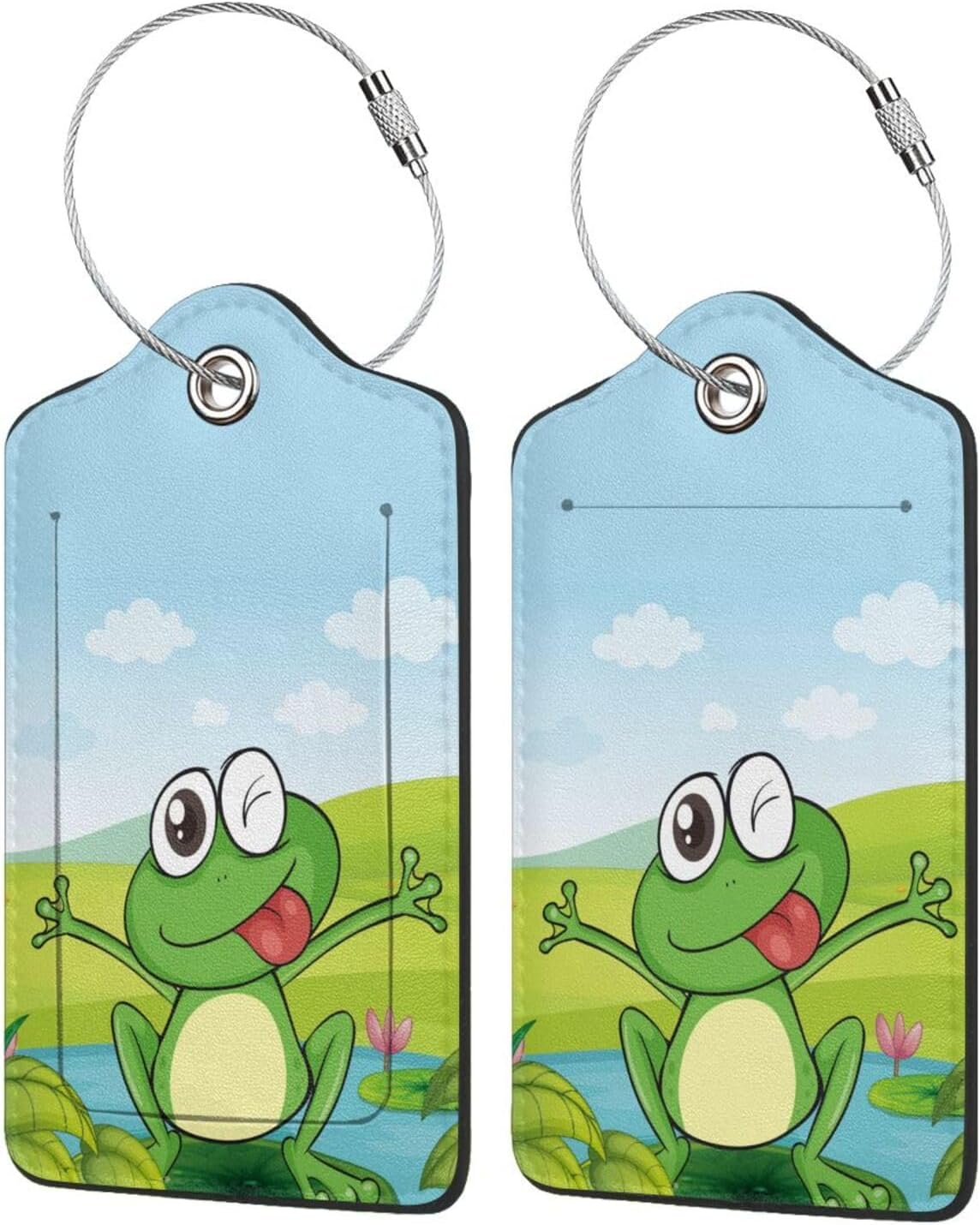 2 Pcs Smiling Frogs Theme Luggage Tags for Suitcases, Lotus Flower Decorations Tags Birthday Gifts for Men Women Boy Girl Outdoor Travel