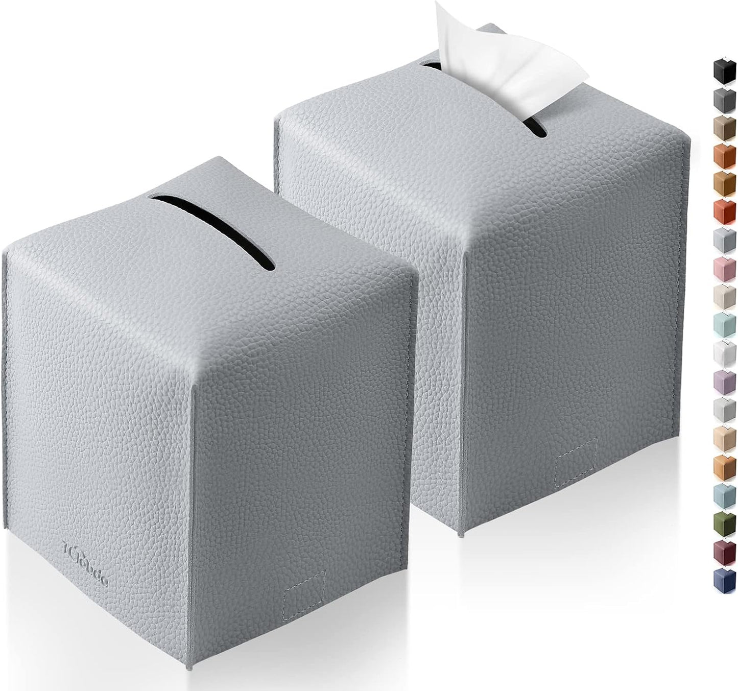 Tissue Box Cover, Tclouda, Modern PU Leather Square Tissue Box Holder for Creative Decorative, 2 Pack, Ideal for Bathrooms/Office/Car/Nightstand/Outdoor Tent/Dining Table, 5"X5"X5", Double Gray
