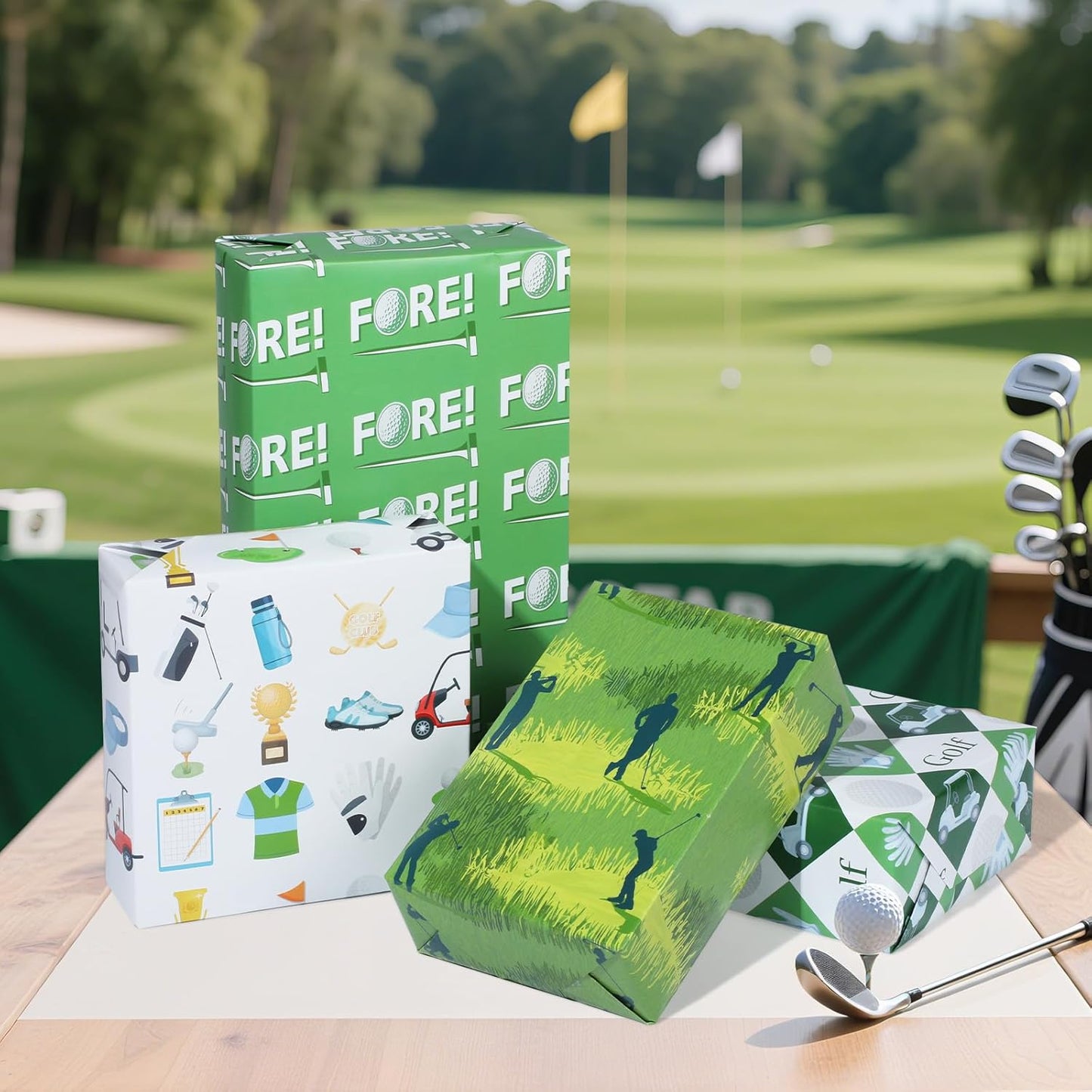 Golf Wrapping Paper 12 Sheets Carts Bags Fore Designs Gift Wrap for Golf Lovers, Players, Coaches, 20"×28"