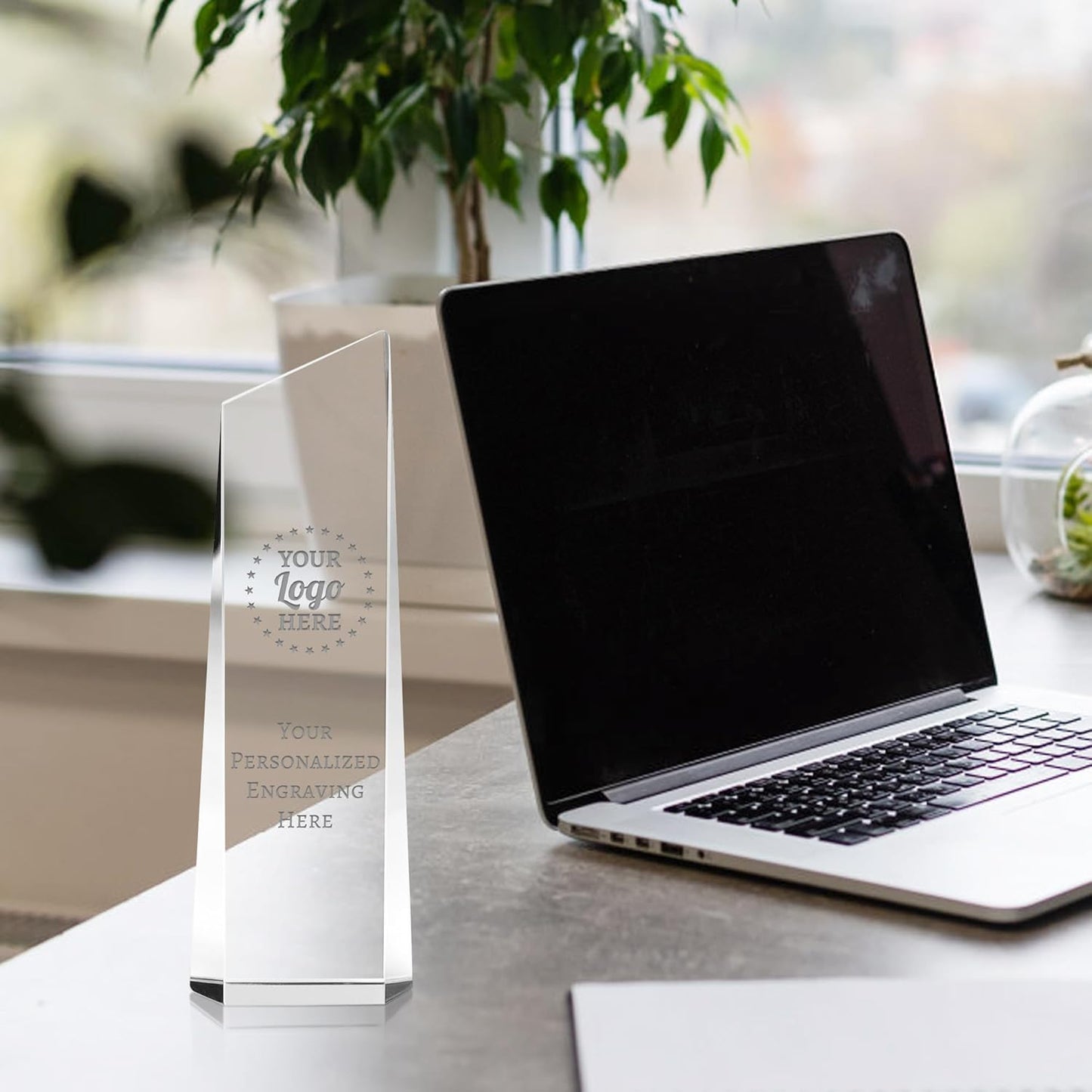 Personalized Crystal Trophy Award - Award for Employees- Plaques Custom Engraved- Coworker Gift,Employee Appreciation Gift,Ideal for Business Events and Occasions (Custom Logo/Engraved)