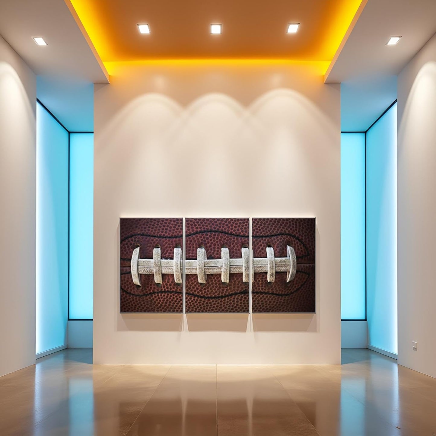 Rugby Canvas Wall Art Dorm Boy Bedroom Gym Decor Extra Large Artwork 3pcs Close up American Football Sport Theme for Nursery Kids Wall Décor Framed 16x24inch