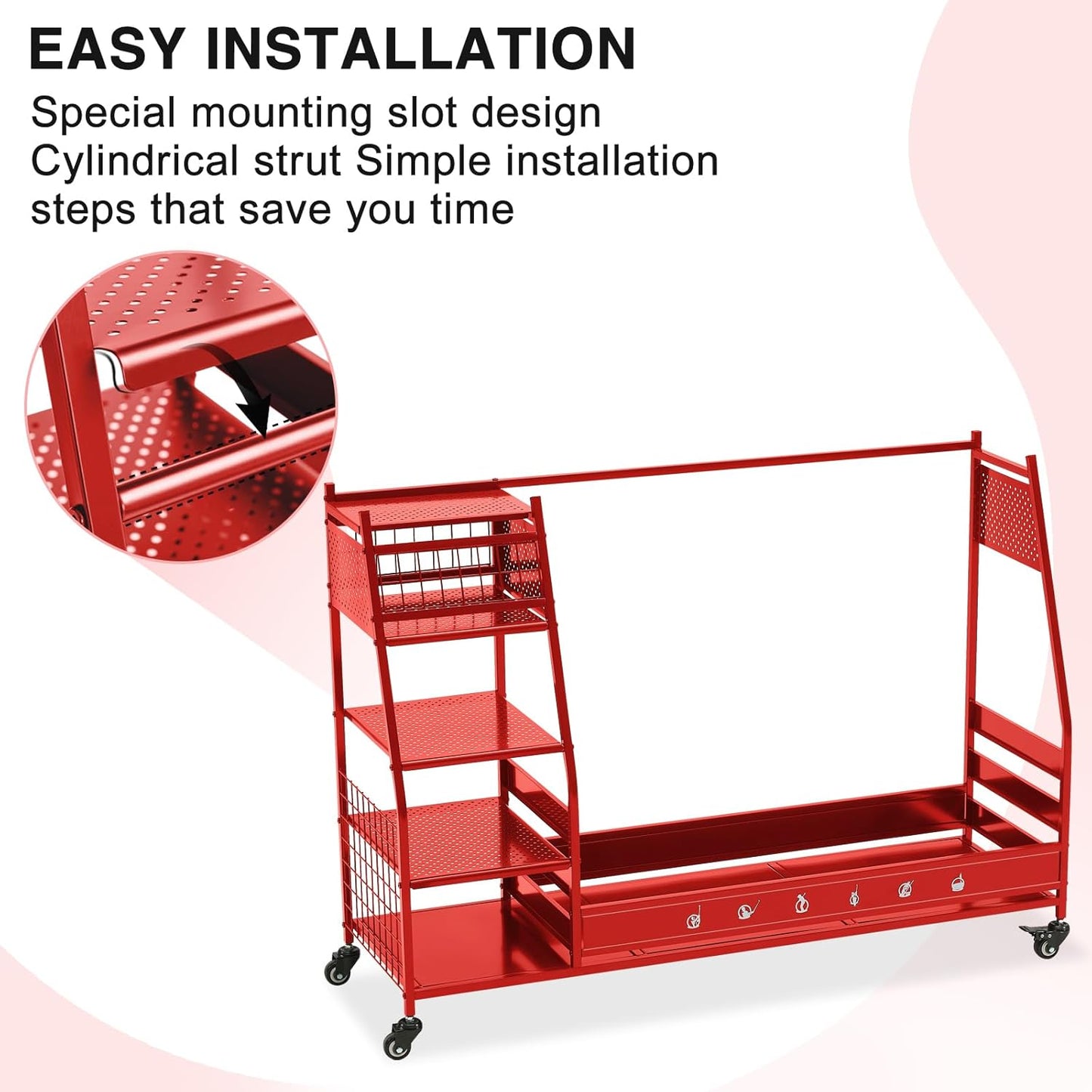 Lauren&Harold Golf Bag Organizer Garage Storage, Golf Storage Rack Stand Fits 2 Golf Bags, Golf Clubs and Other Golfing Equipment Accessories, Golf Organizer for Garage, Club, Shed, Basement