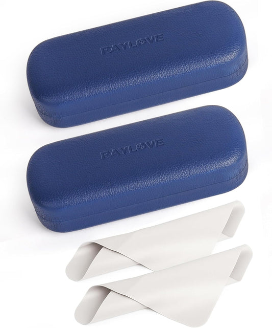 RayLove Glasses Case Hard Shell Eyeglass Case with Cleaning Cloth, PU Leather Protective Eye Glass Cases Fits Most Sunglasses