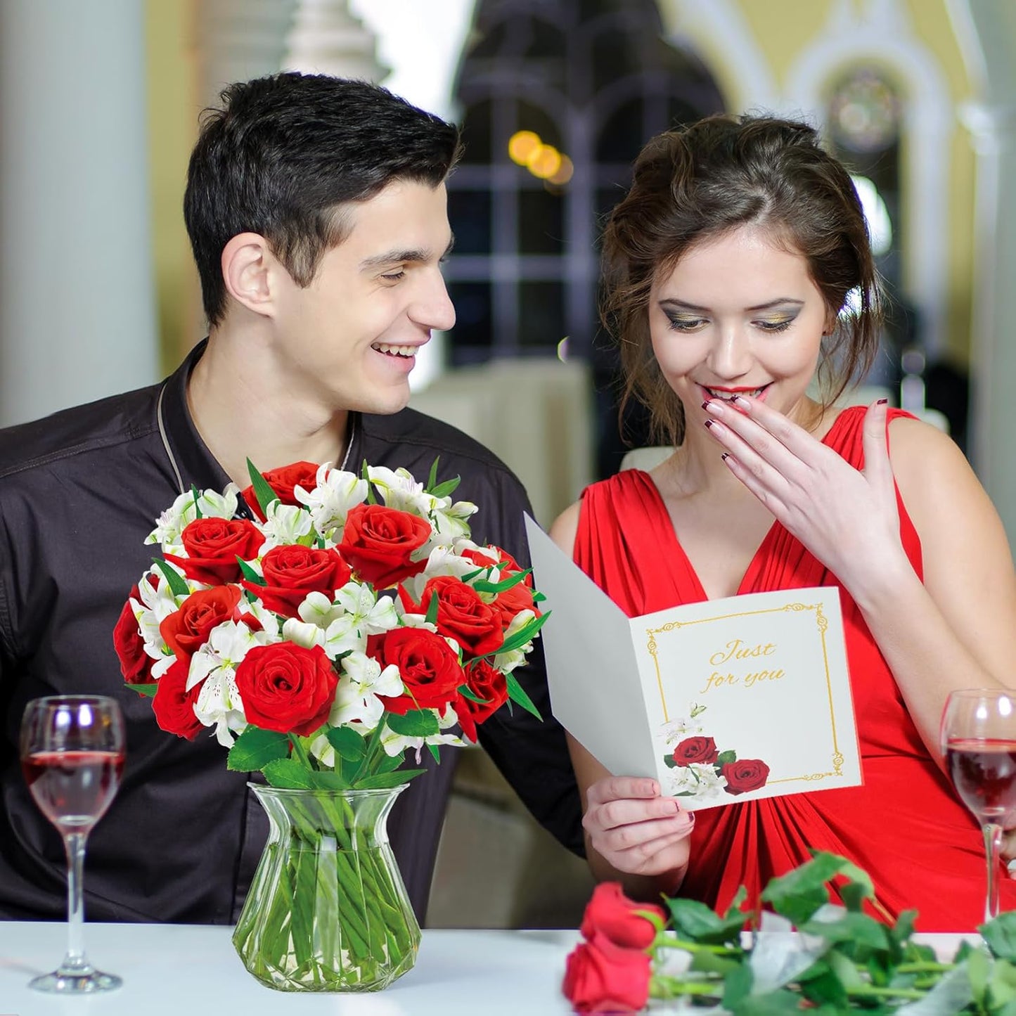 Pop Up Flower Card, 3D Greeting Card – Red Rose & White Lily Mix – For Wife, Girlfriend – Perfect for Love, Anniversary, Valentine’s