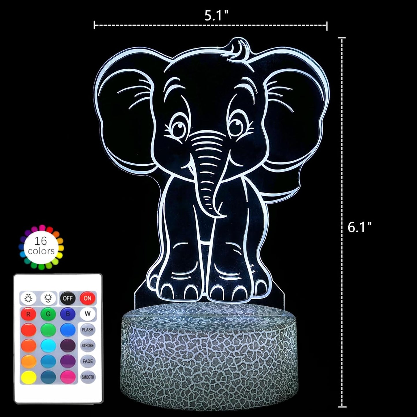 i-CHONY Elephant Night Light for Kids,16 Colors Dimmable Cute Animal Lamp with Remote,Smart Touch,USB Cable,Room Decor Lamp,Elephant Gift for Boys Girls Christmas Birthday Holiday Gifts